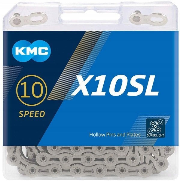 Chain KMC X10SL 10 row 114 links + clip BOX silver Super Light