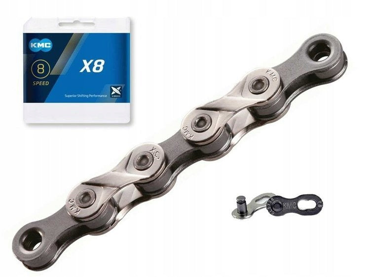 Chain KMC X8 114 links silver-grey, clip, BOX