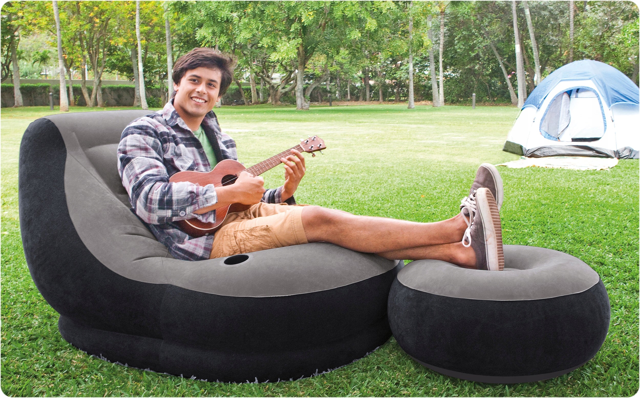Chair inflatable mattress footrest pouf Intex 68564 Color gray