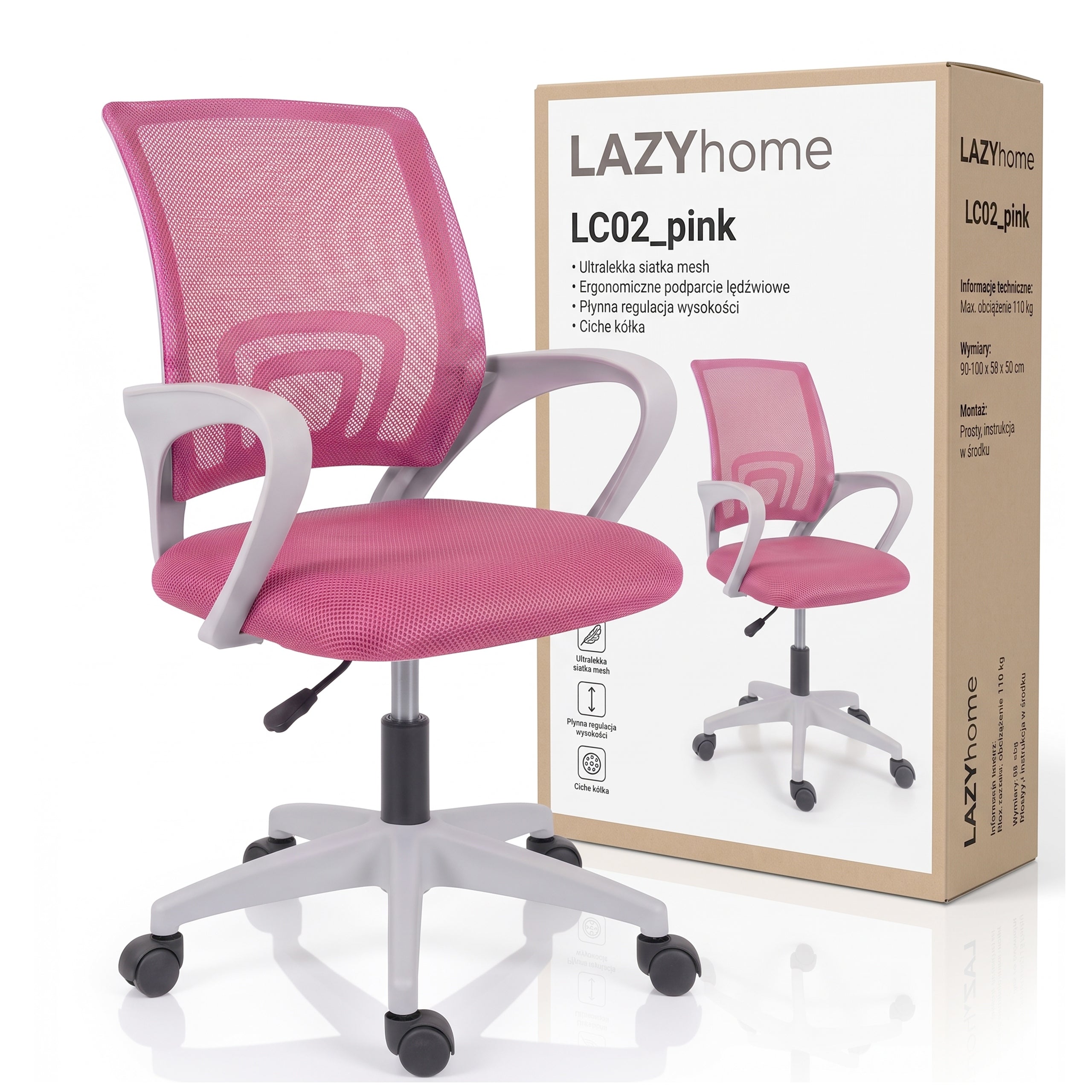Chair swivel chair for children's desk girl on wheels pink