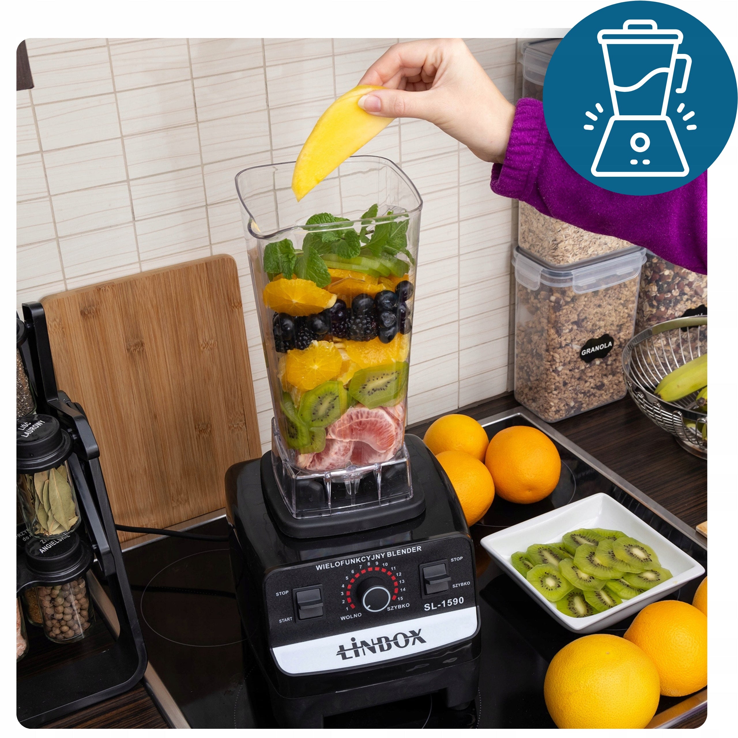 Chalice Blender Retro Mixer Multifunctional Two Cups 2L and 0,6L 800W Manufacturer code Blender mikser kielichowy do owoców smoothie