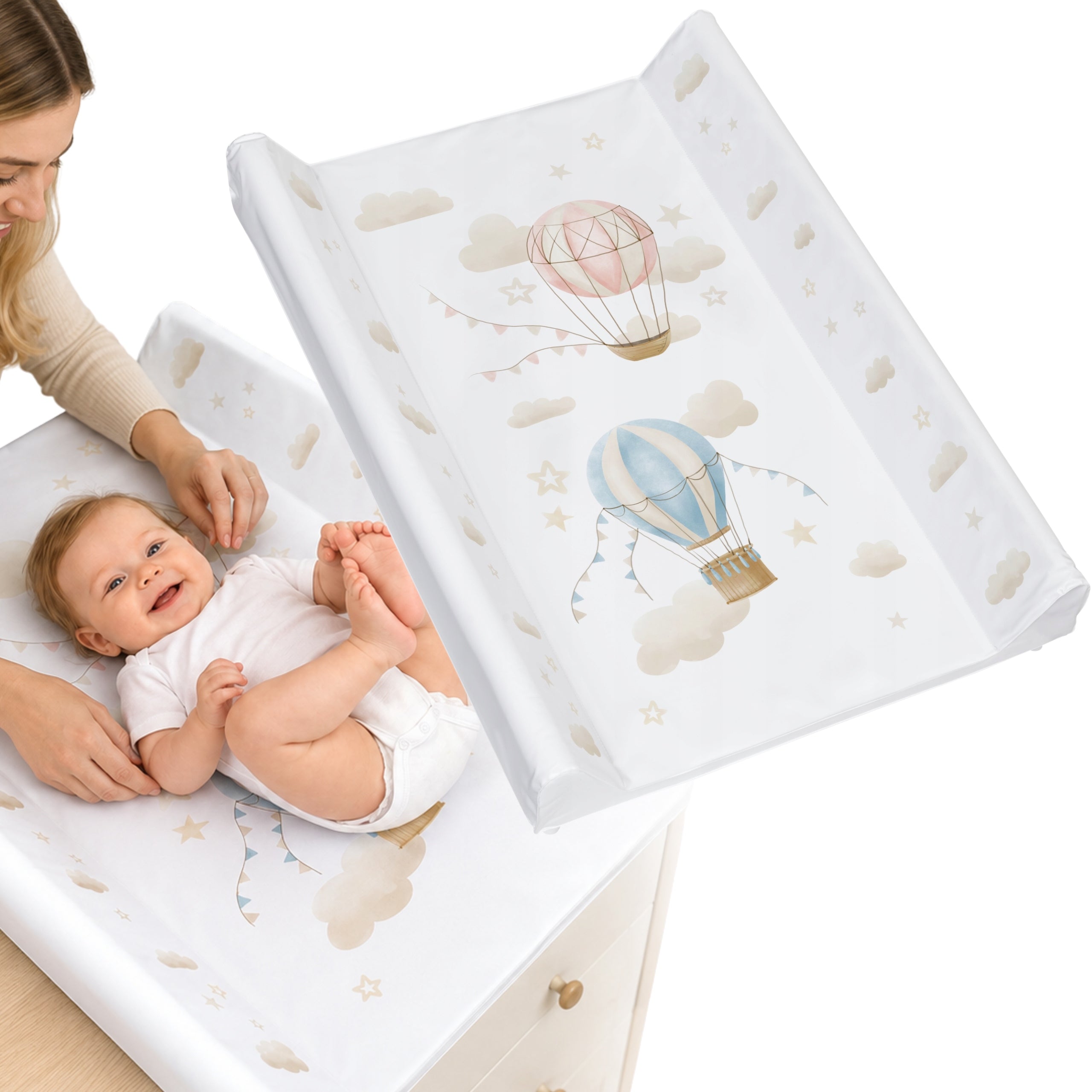Changing Table Rigid Waterproof 70x50 for Cot Dresser White Balloons