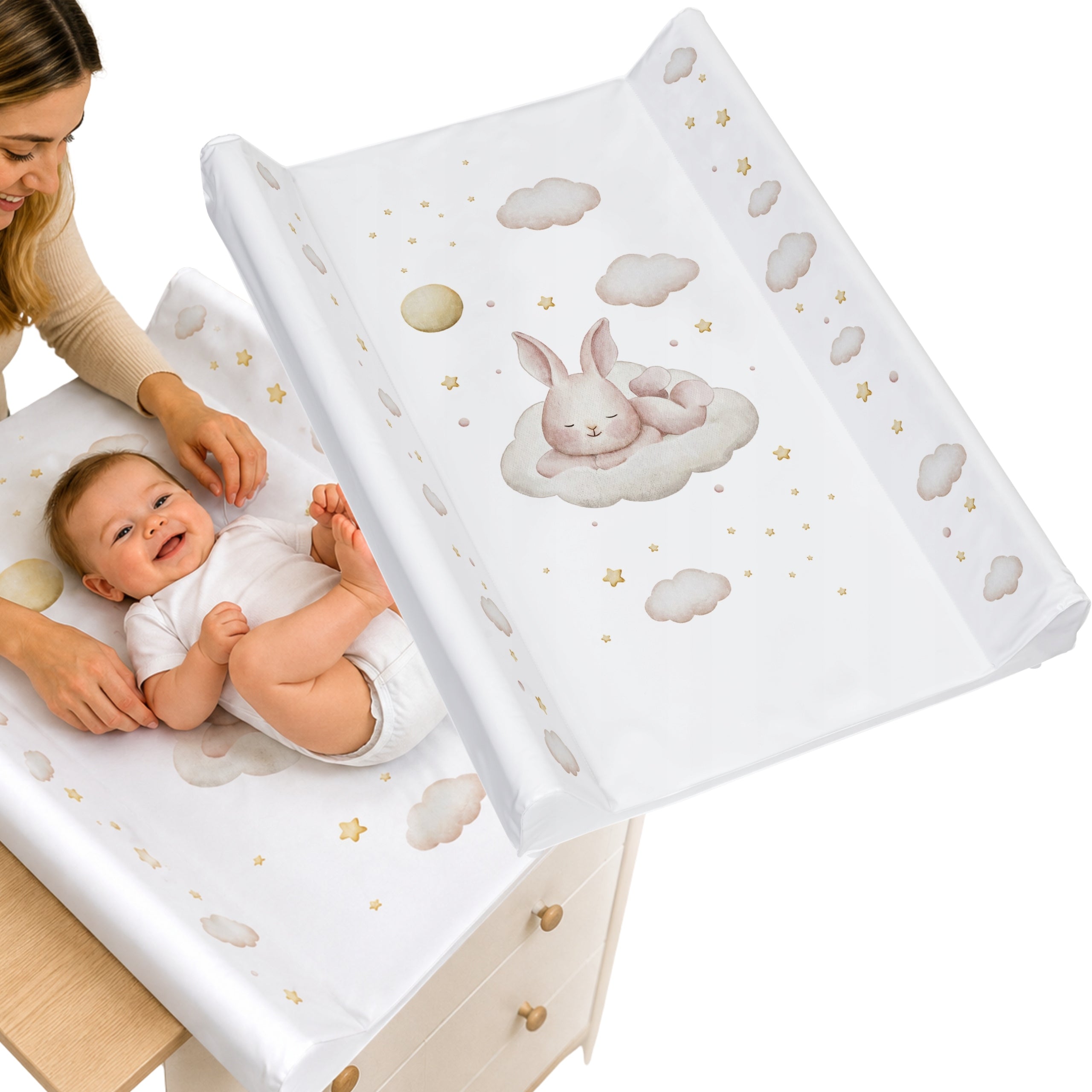 Changing Table Rigid Waterproof Rabbit Pink 70x50 for Cot Dresser