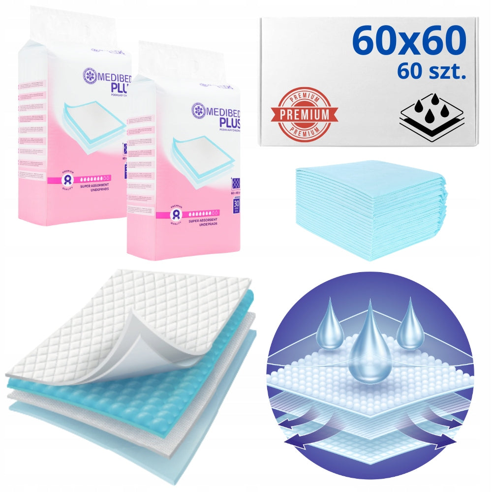 Changing pads MEDIBED PLUS 60X60 non-sterile PREMIUM 610ml 2x30 pcs