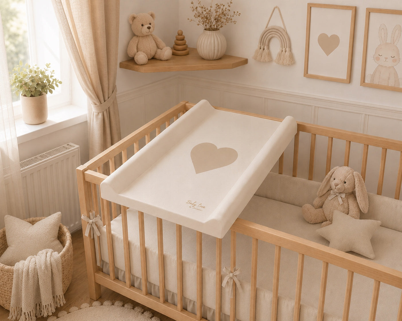 Changing table rigid for cot AkcesBaby 47 x 70 cm HEART BEIGE Brand AkcesBaby