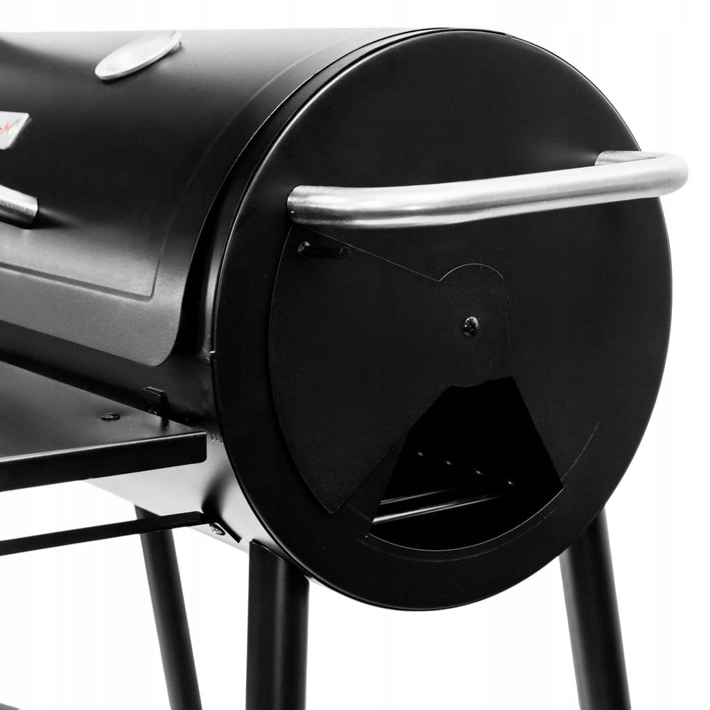 Charcoal Garden Grill Large Barrel Chimney Cover Thermometer Metal Shelves Grate length 53 cm