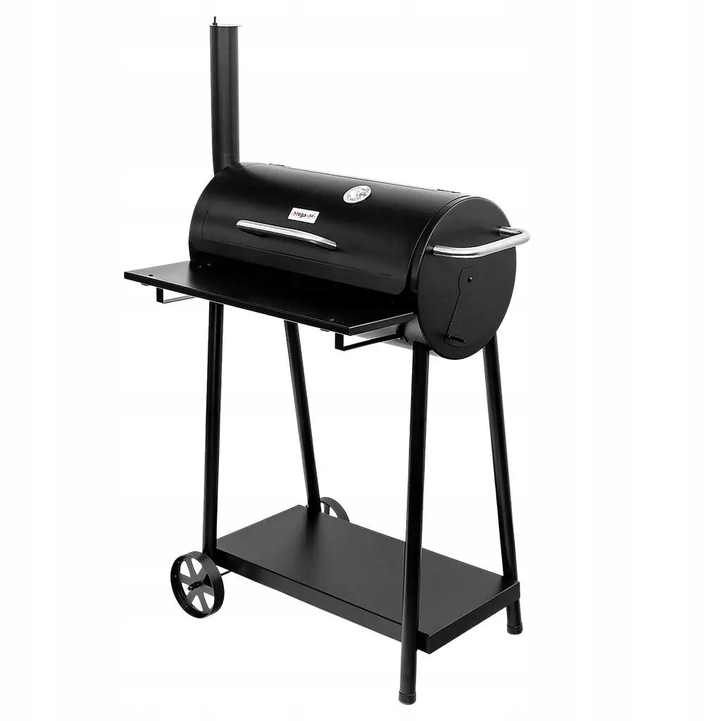Charcoal Garden Grill Large Barrel Chimney Cover Thermometer Metal Shelves Packaging status original