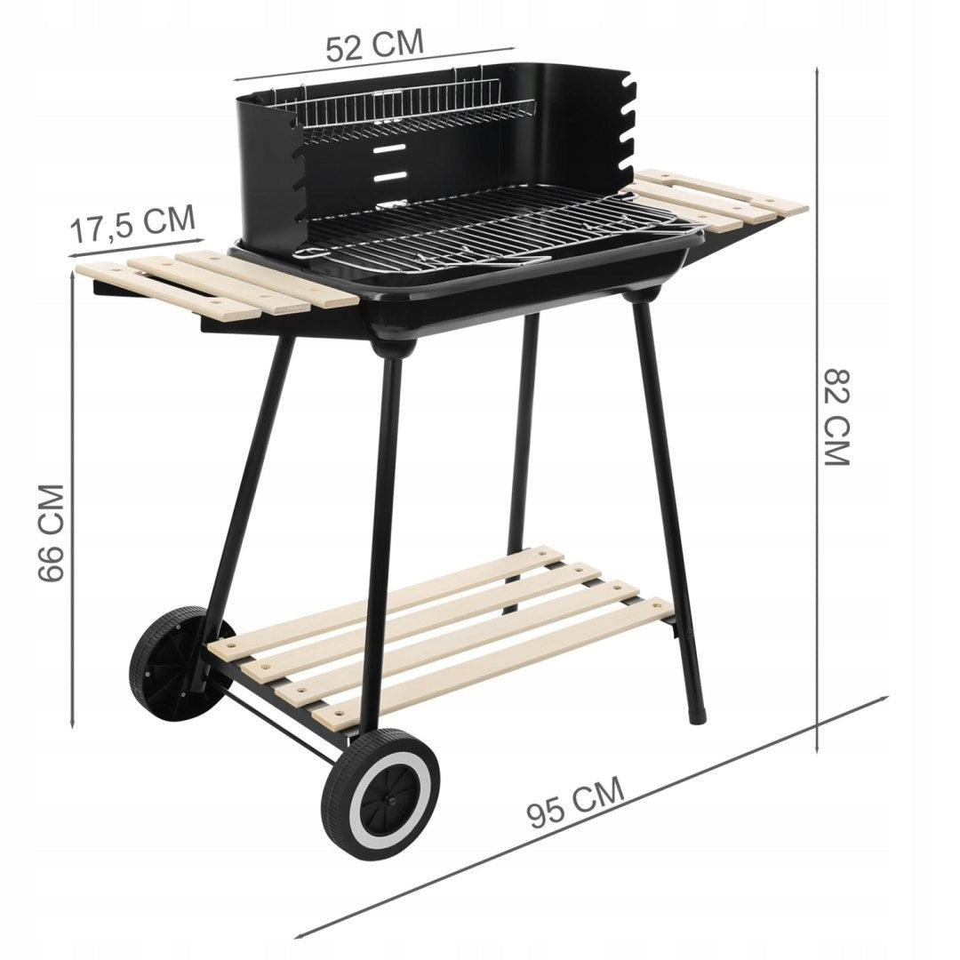 Charcoal Garden Grill On Wheels With Grating Adjustable Portable Steel Corner Grill depth 45 cm