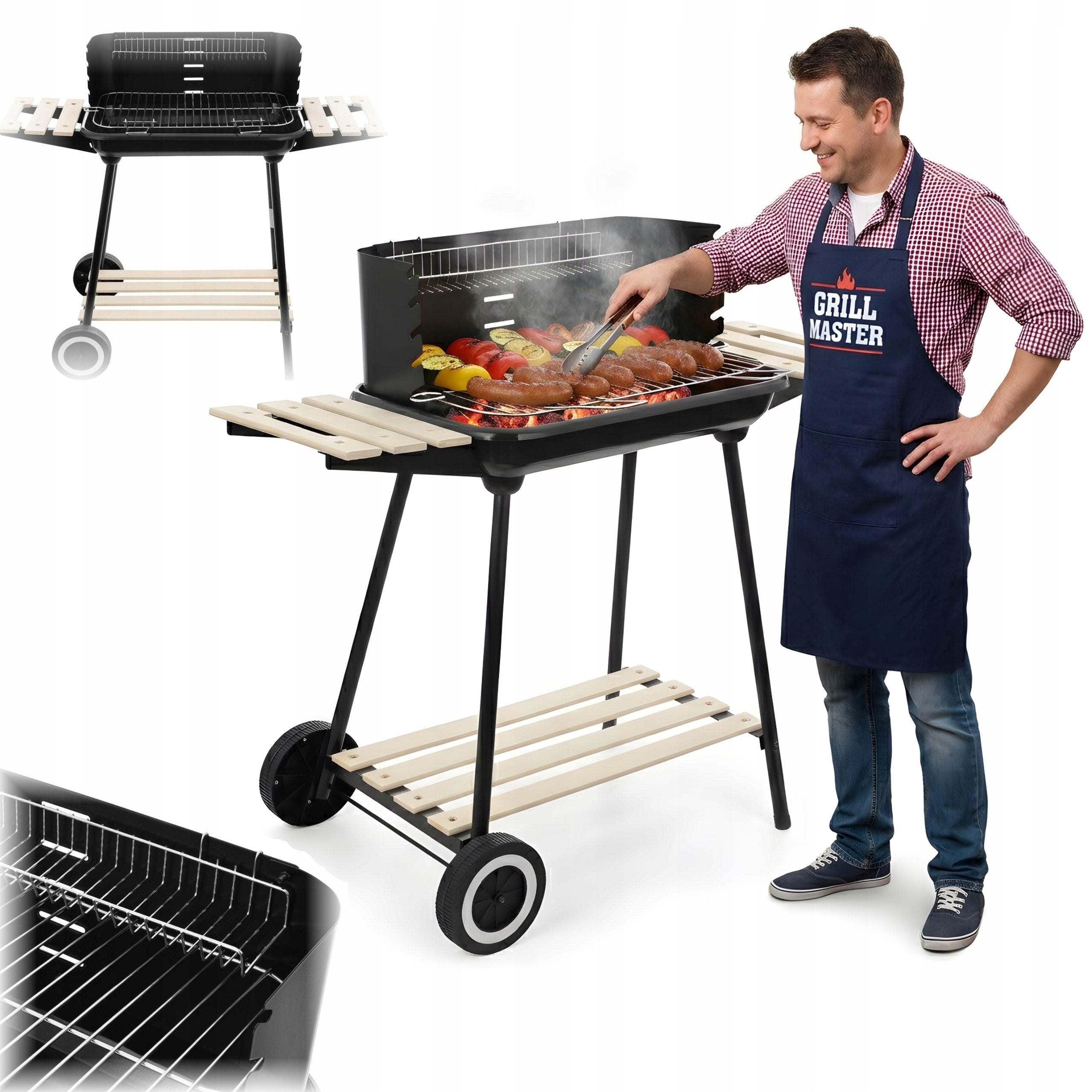 Charcoal Garden Grill On Wheels With Grating Adjustable Portable Steel Corner Packaging status original
