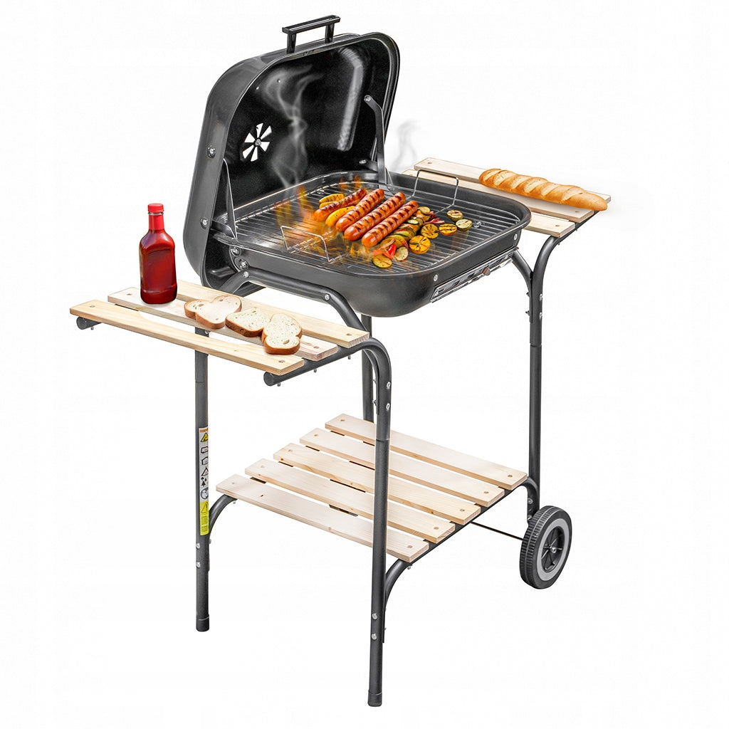 Charcoal Garden Grill with Cover LARGE Chrome Grate 3 SHELVES PORTABLE