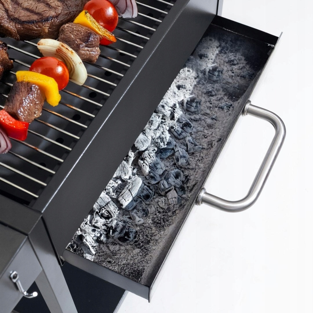 Charcoal Garden Grill with Lid Grate Ashtray On Wheels Chrome THERMOMETER Manufacturer code Popielnik Na Kółkach Chromowany Półki
