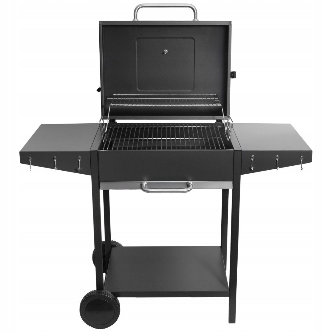 Charcoal Garden Grill with Lid Grate Ashtray On Wheels Chrome THERMOMETER Packaging status original