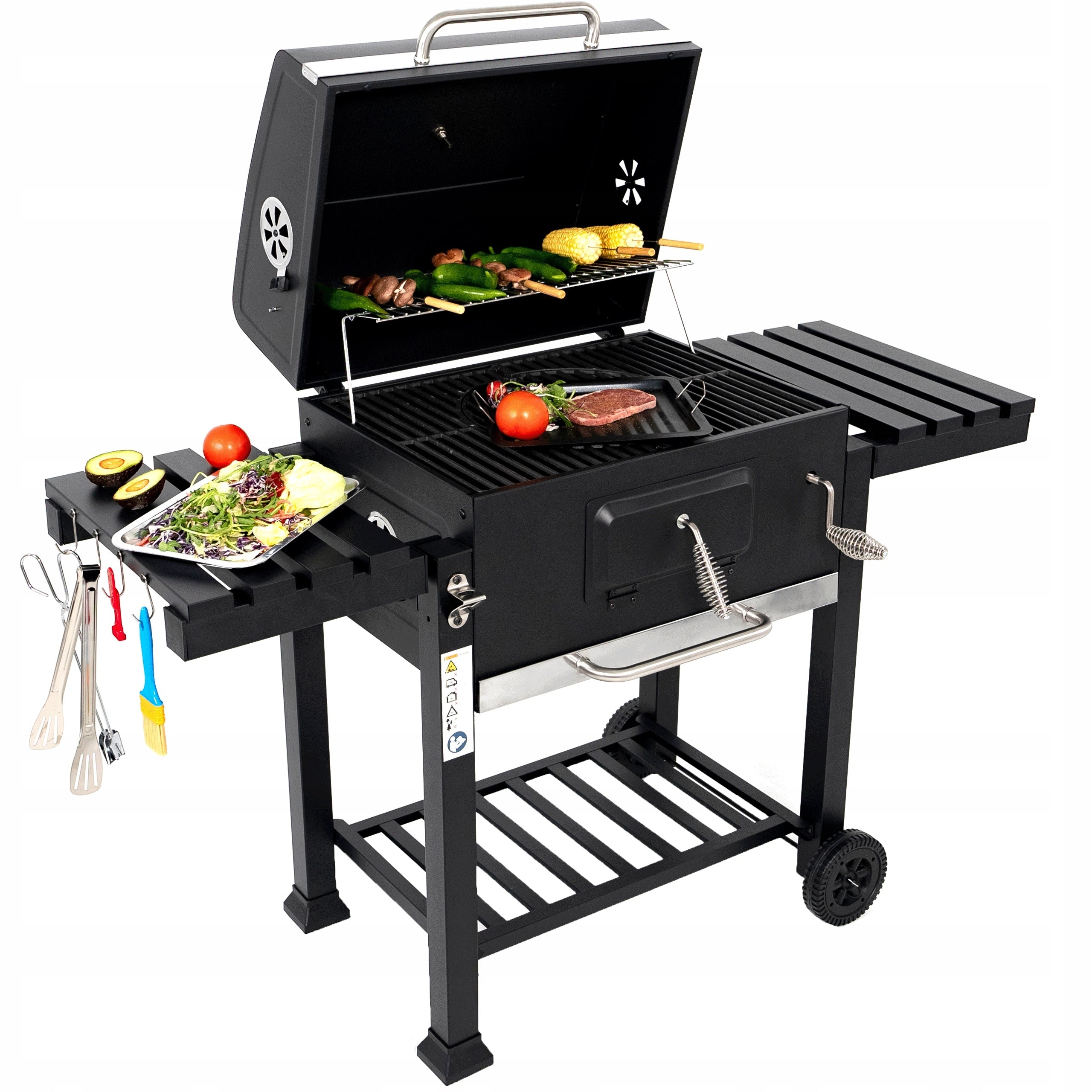 Charcoal Grill Garden Cast Iron Grate Large Cover Ashtray Thermometer 136CM Grill width 136 cm