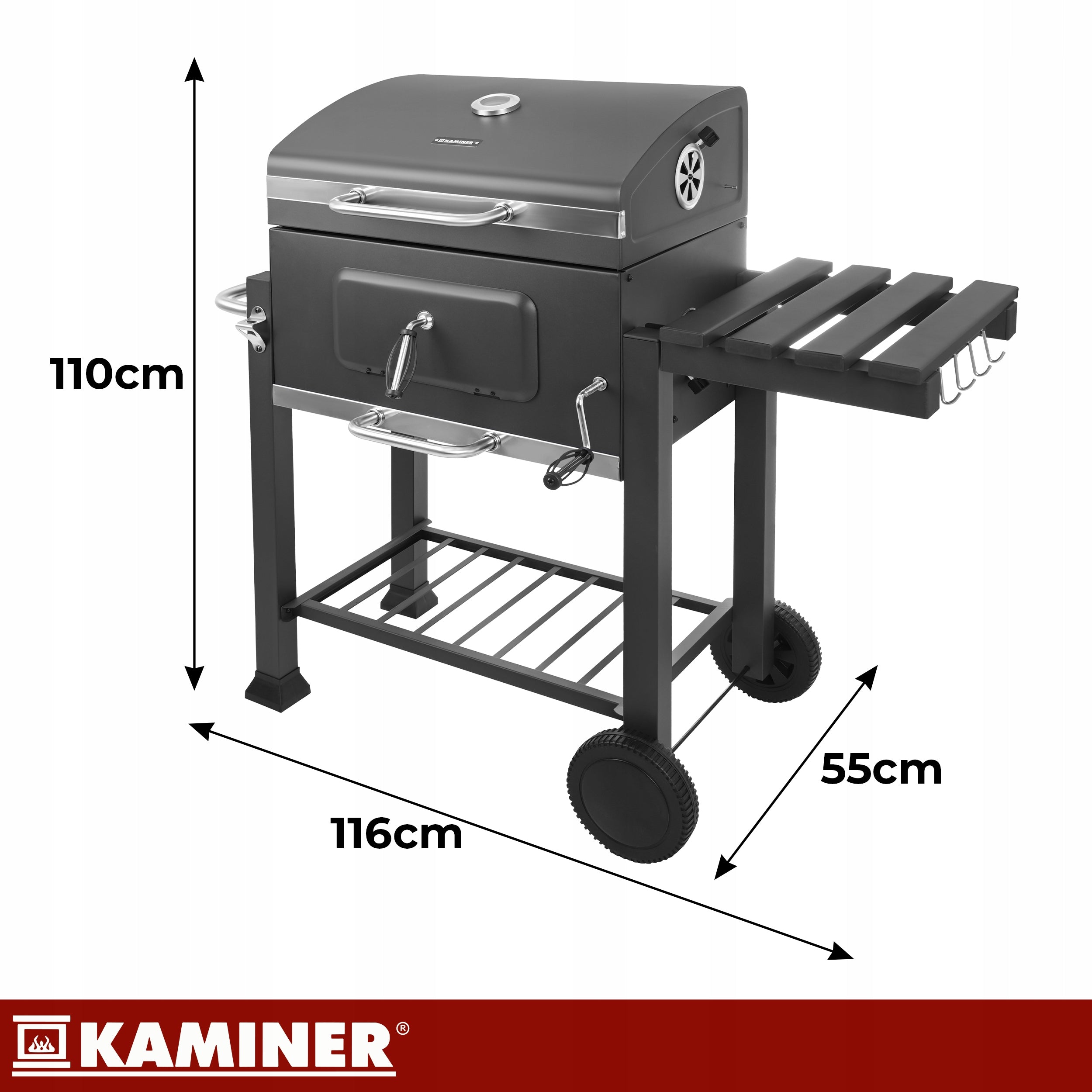 Charcoal Grill Garden Cast Iron Grate with Lid Ashtray + Thermometer Grill height 120 cm