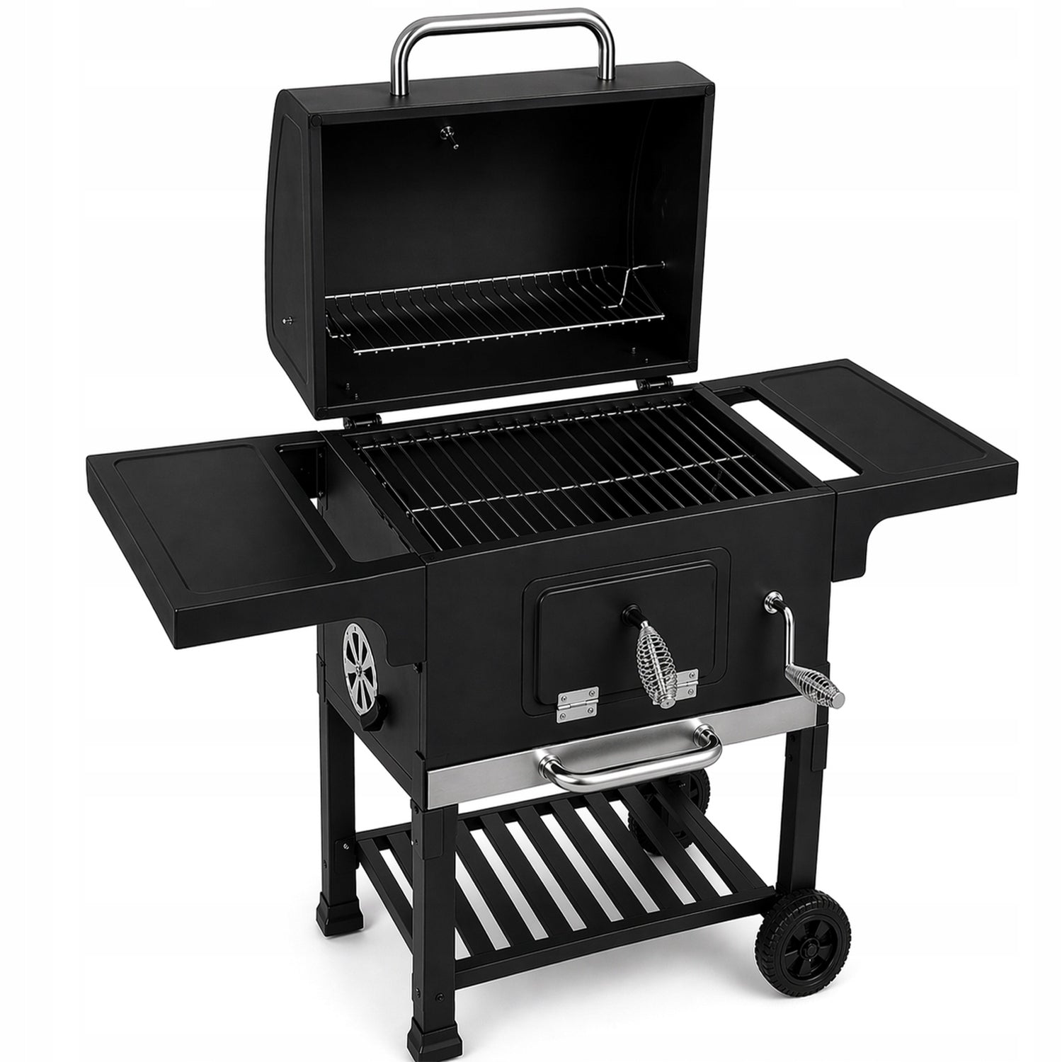 Charcoal Grill Garden Cast Iron Grating Large with Chimney Ashtray Thermometer Packaging status original