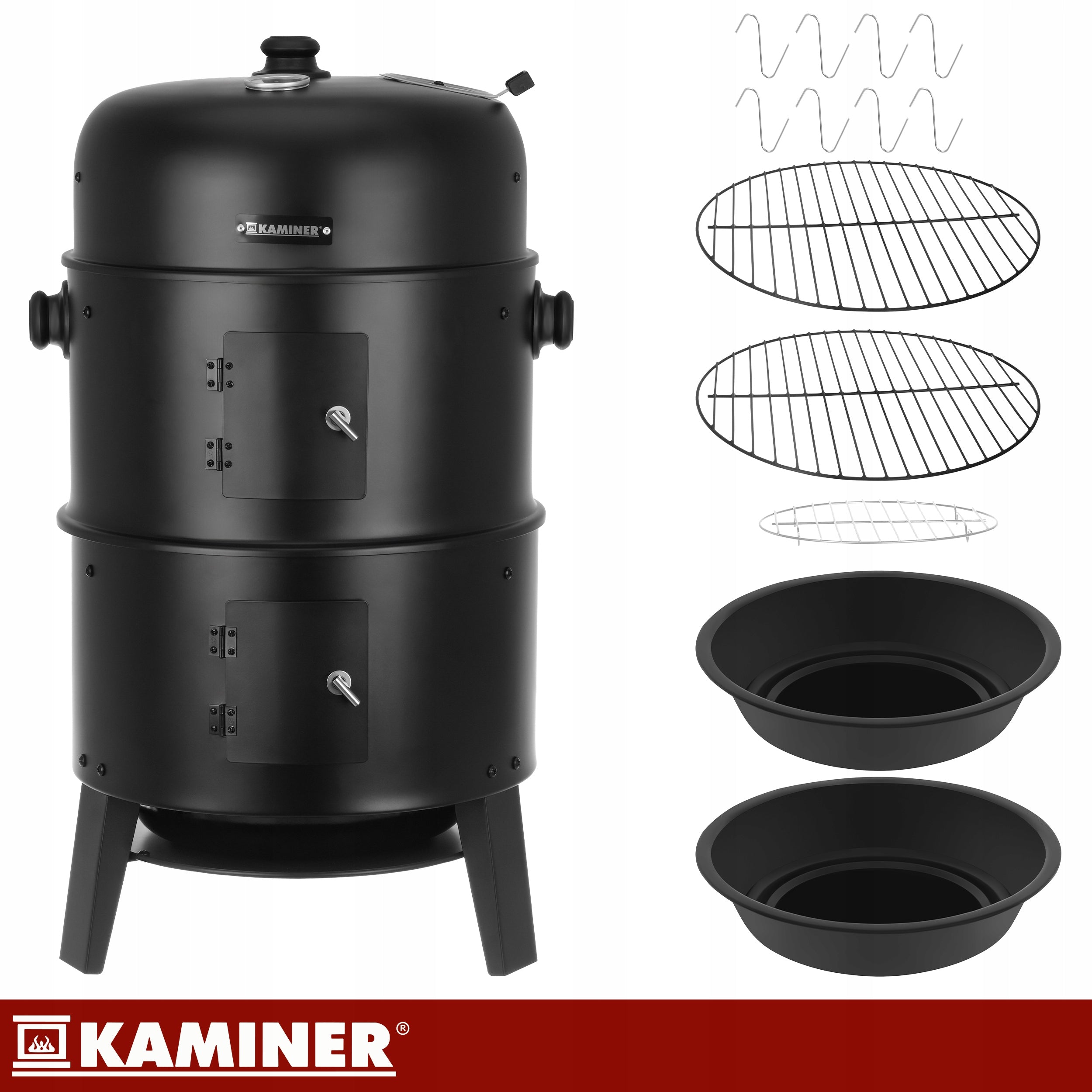 Charcoal Grill with Cover Garden Smokehouse Garden Thermometer 3in1 Smoker Grill width 48 cm