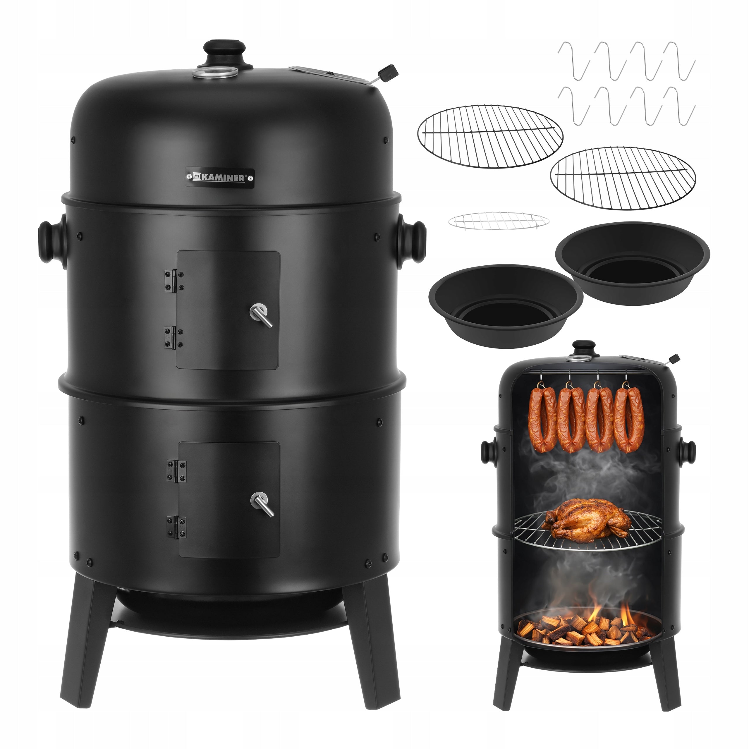 Charcoal Grill with Cover Garden Smokehouse Garden Thermometer 3in1 Smoker