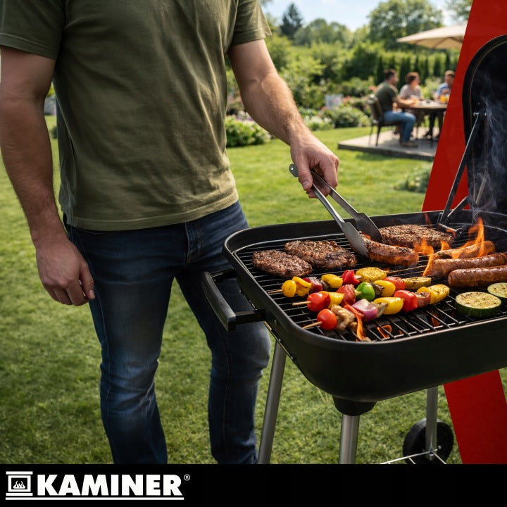 Charcoal Grill with Garden Cover Large Grating Portable Stable Shelf Holder Grate width 35 cm