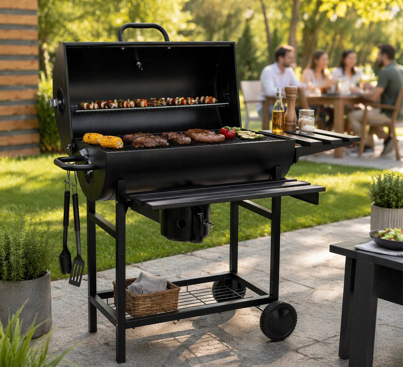 Charcoal Grill with Garden Cover Large with Shelf Ashtray Grate Portable Grill depth 67 cm