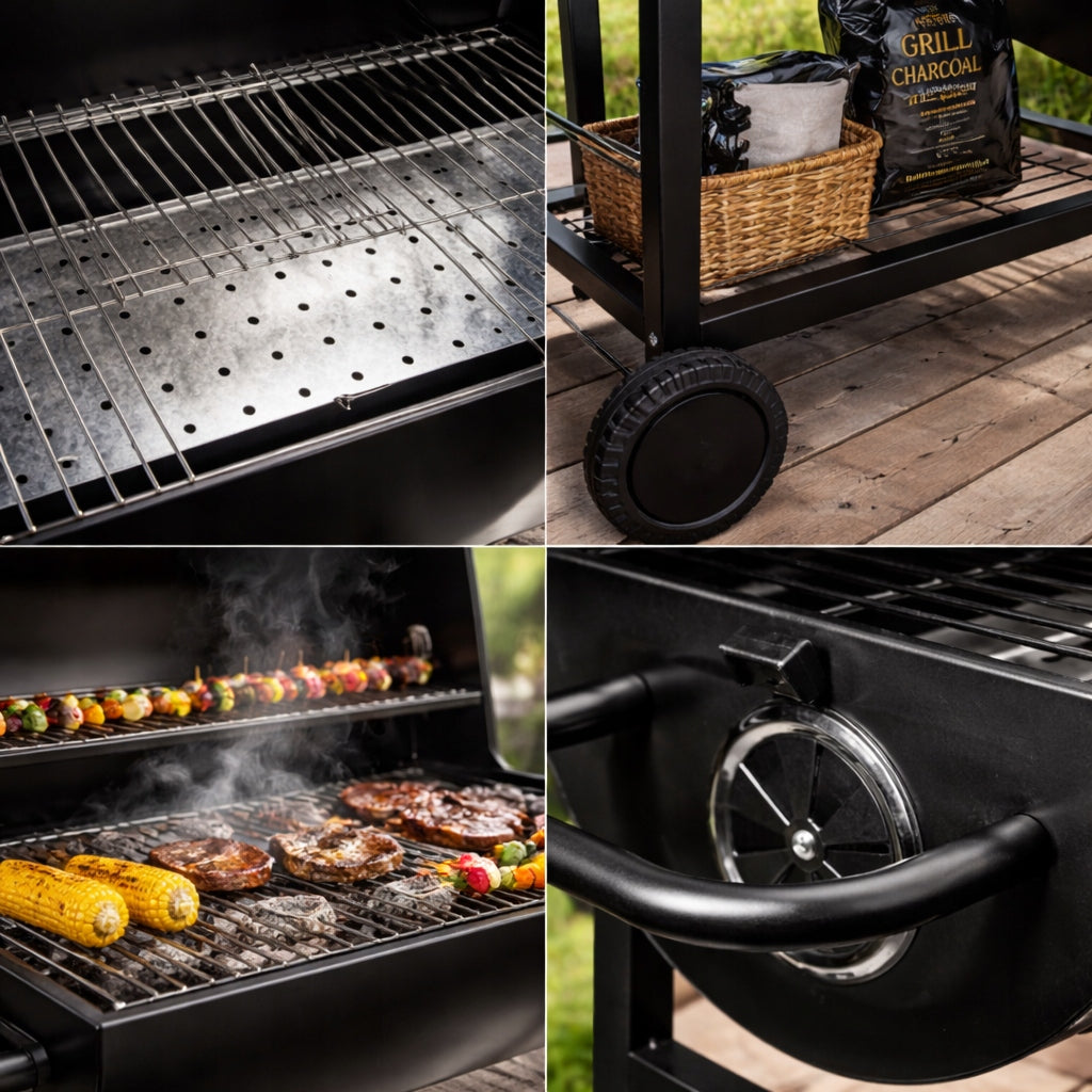 Charcoal Grill with Garden Cover Large with Shelf Ashtray Grate Portable Grill height 96 cm