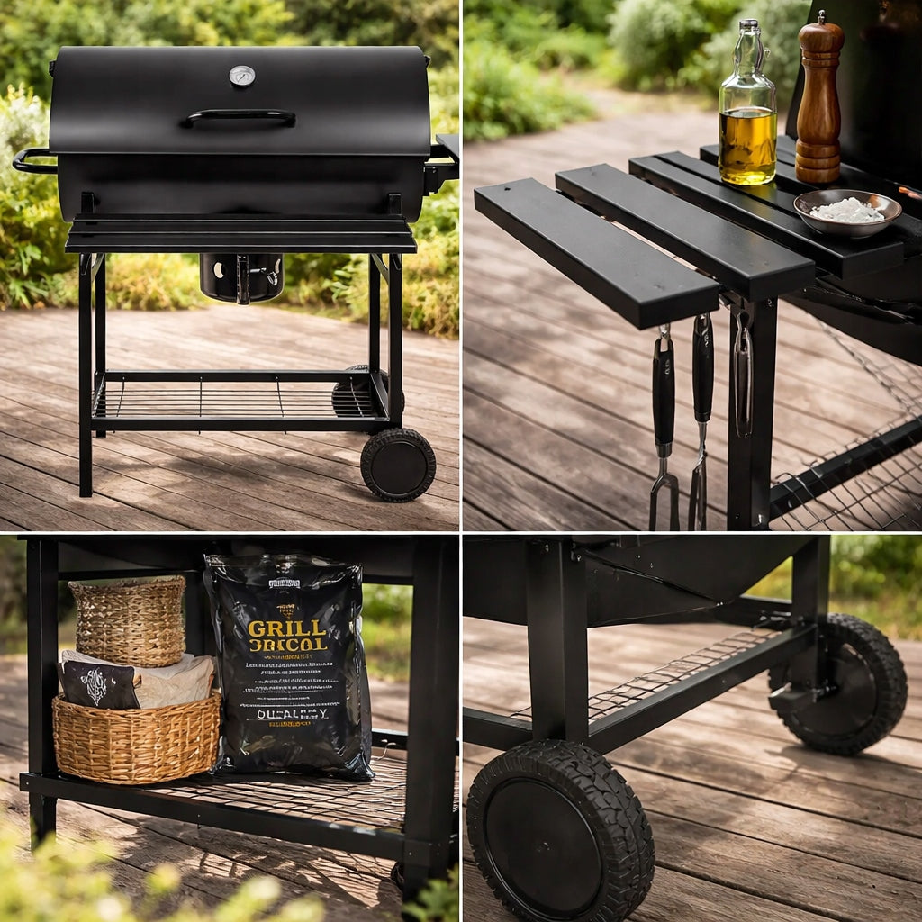 Charcoal Grill with Garden Cover Large with Shelf Ashtray Grate Portable Packaging status original