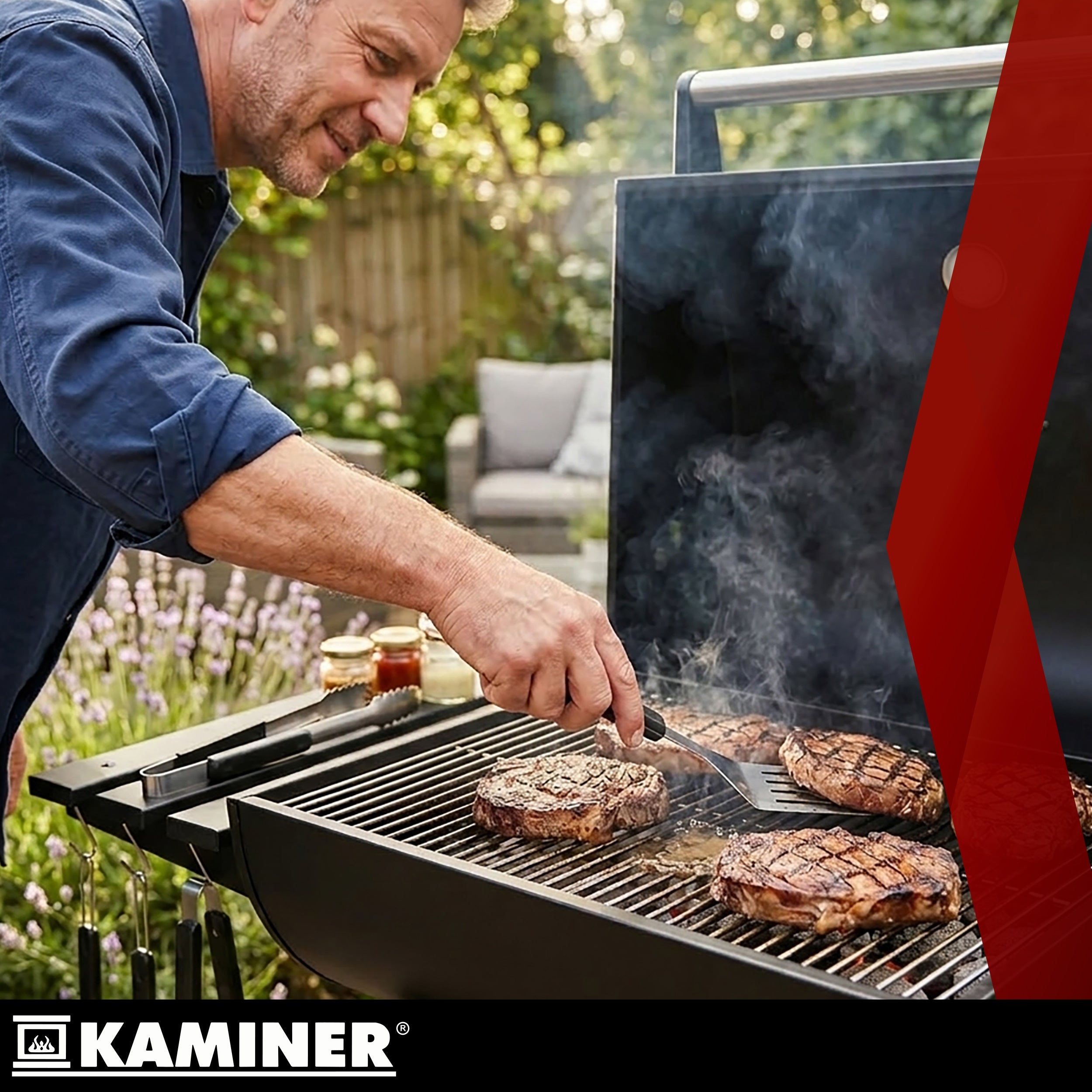 Charcoal Grill with Garden Cover Portable Large Grating Thermometer + Accessories Grill width 82 cm
