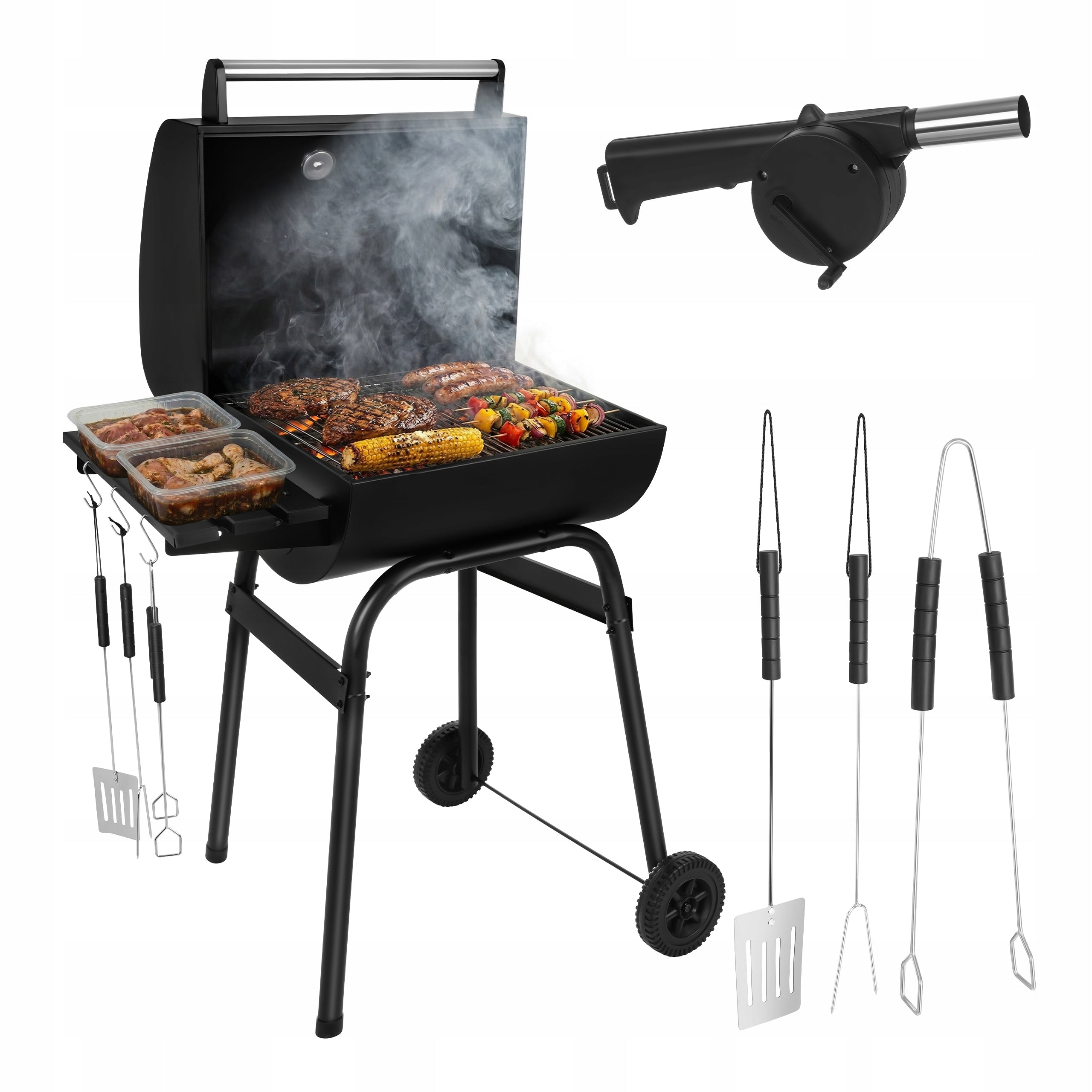 Charcoal Grill with Garden Cover Portable Large Grating Thermometer + Accessories