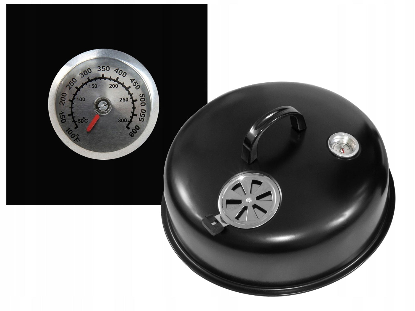 Charcoal Grill with Smokehouse Tube 2 Grates Thermometer Portable Garden Steel Grate length 37.5 cm