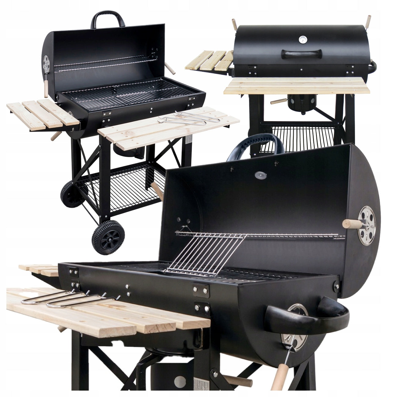 Charcoal grill smokehouse with wooden shelves barrel Mirpol 70 x 35 cm