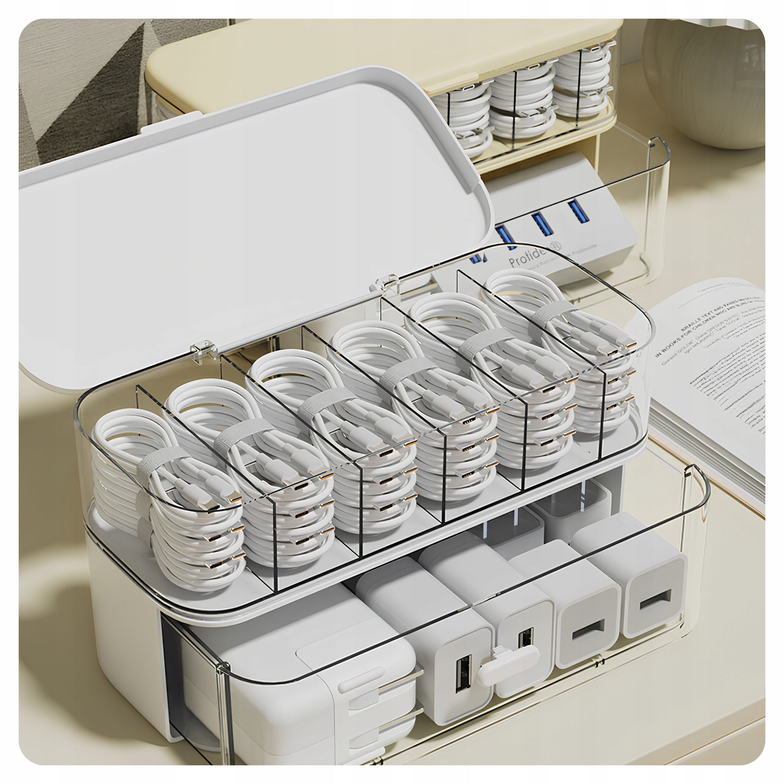 Charger Organizer Cables Batteries Headphone Container Box Drawer Packaging status original