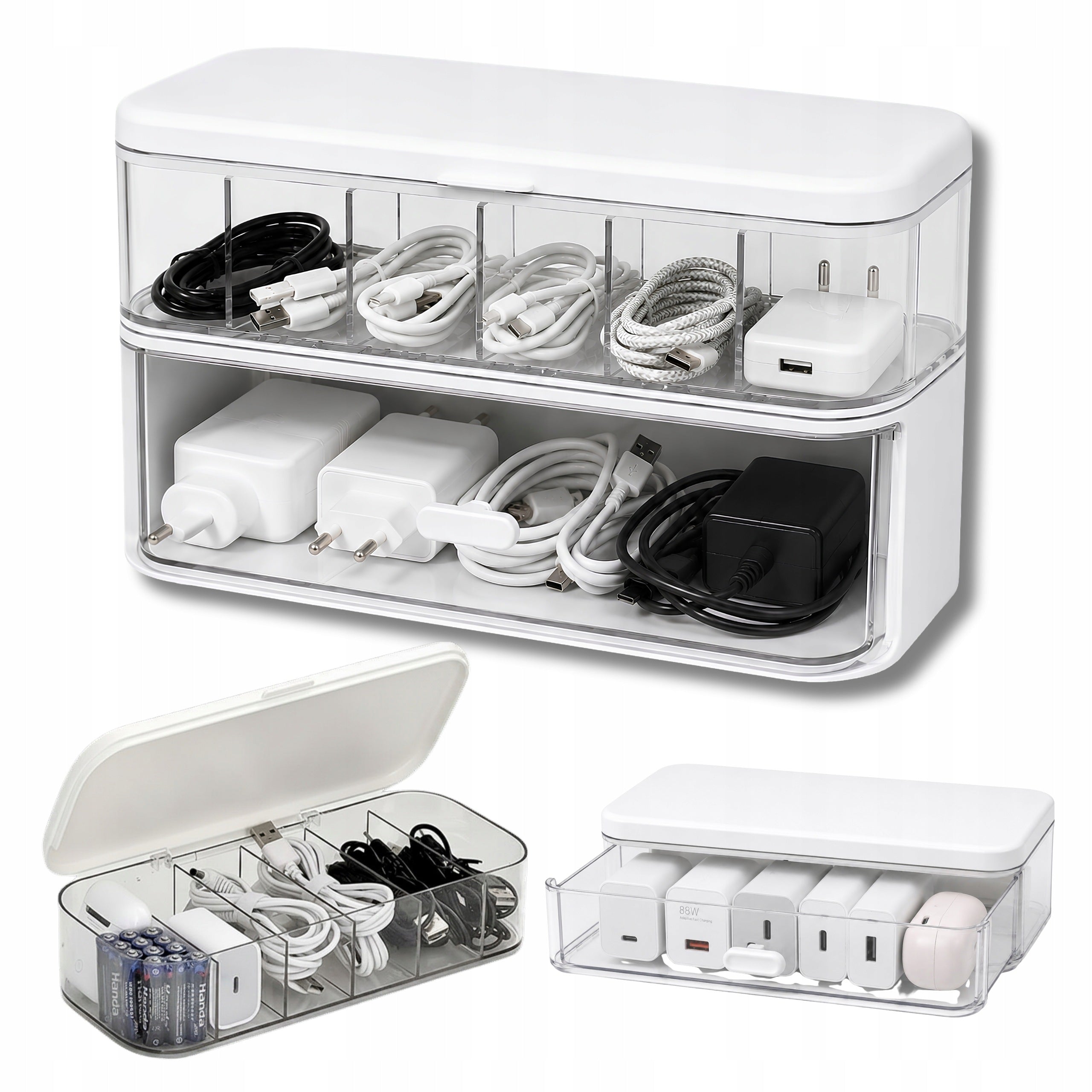 Charger Organizer Cables Batteries Headphone Container Box Drawer