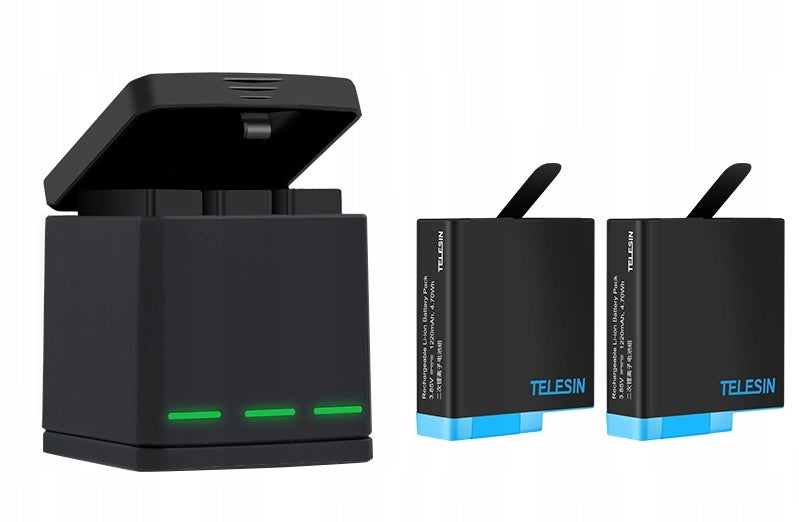 Charger USB + 2x Rechargeable Battery for GoPro HERO 8 7 6 5 BLACK / TELESIN Batteries included yes