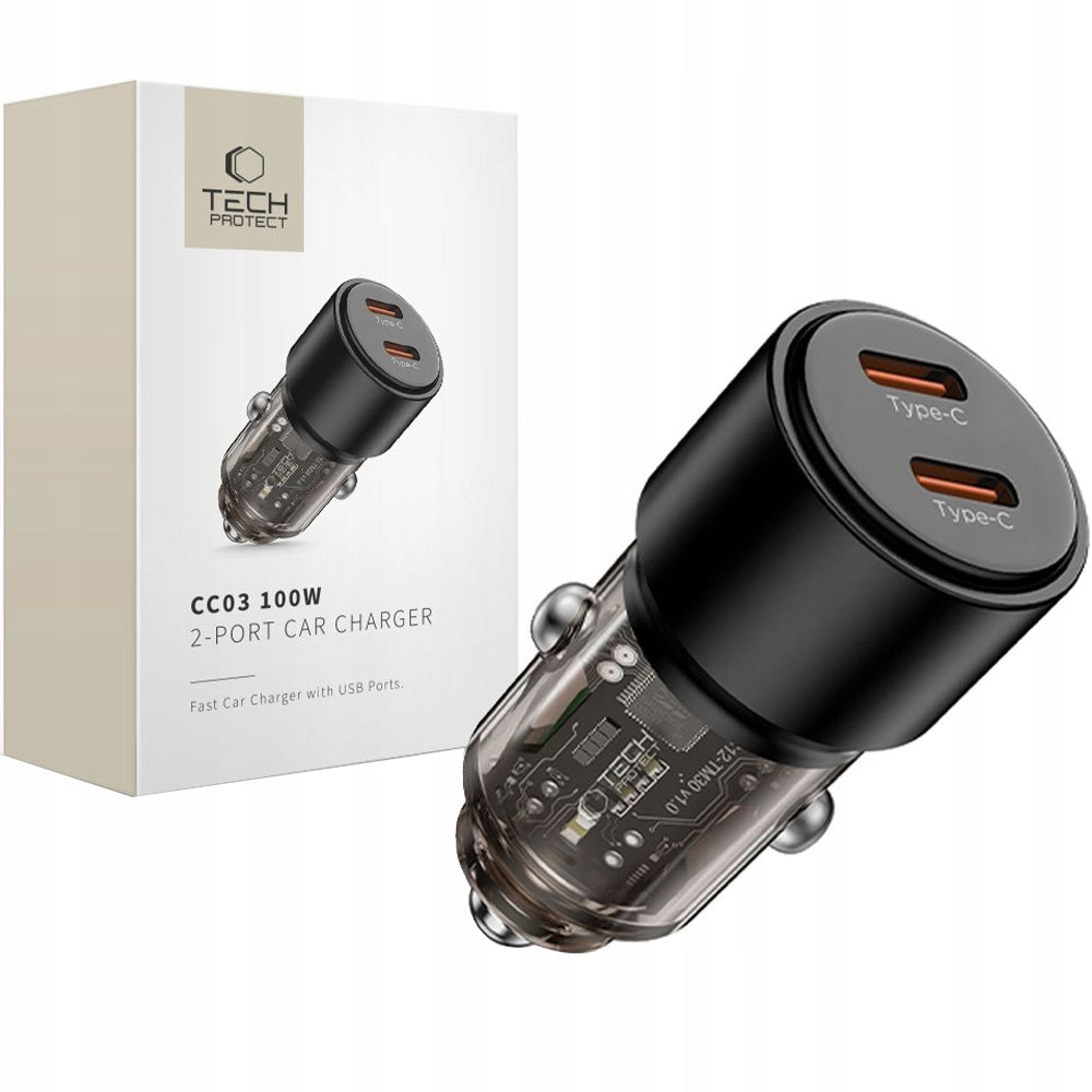 Charger for cigarette lighter socket, for Tech-Protect, 100W, PD, 2x USB-C