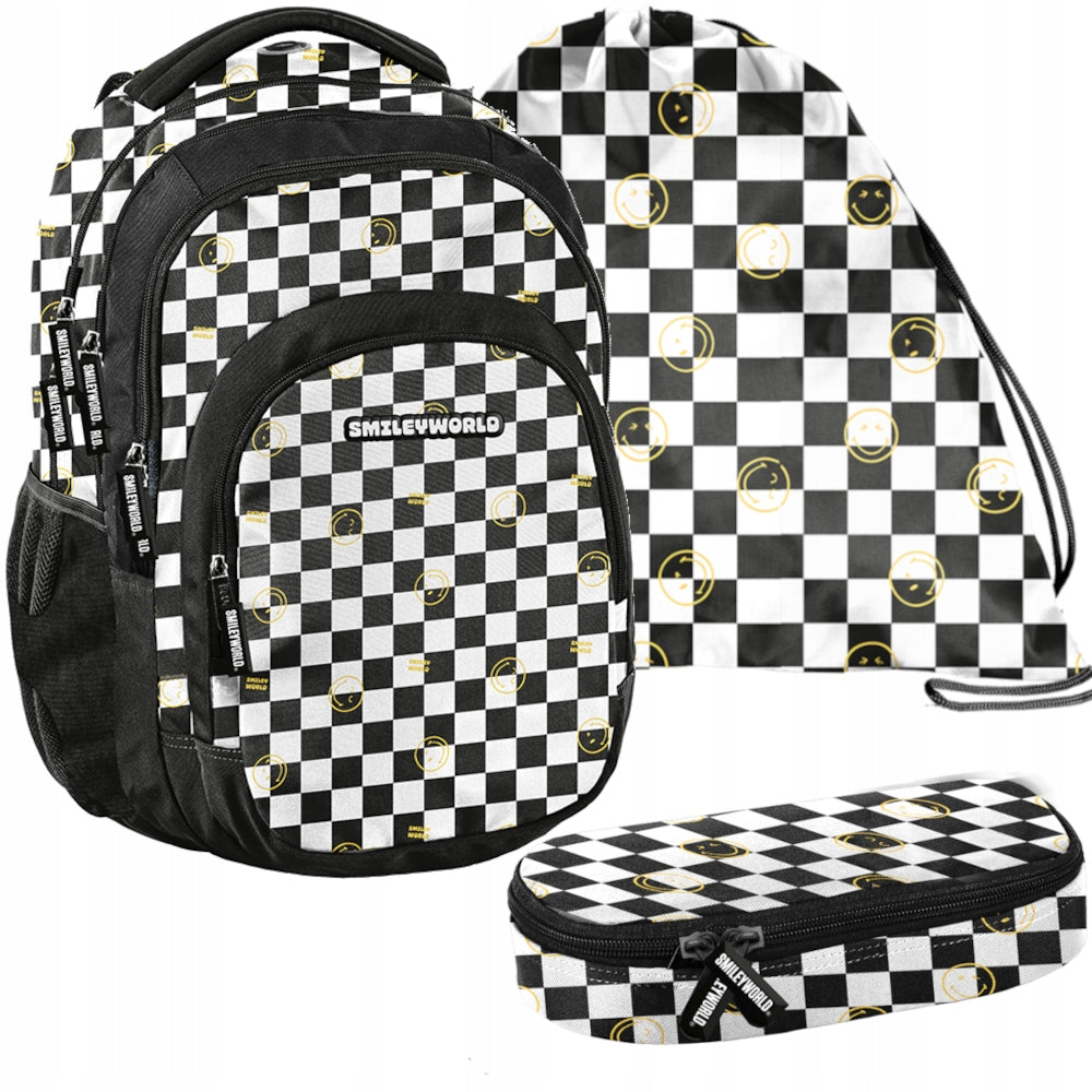 Checkered School Backpack for Girls Boy Smiley Set