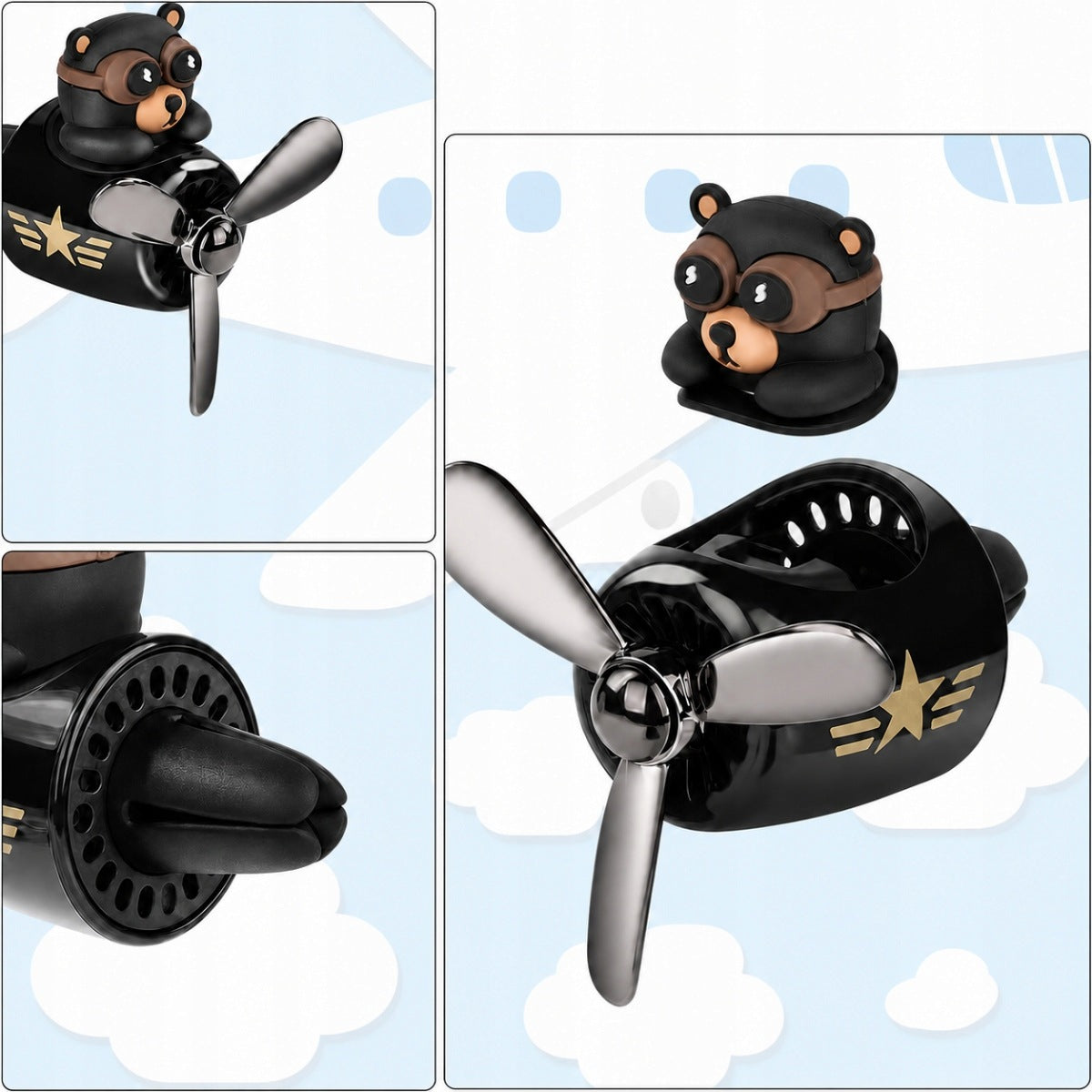 Checkered air freshener, airplane with teddy bear black for car Manufacturer no brand