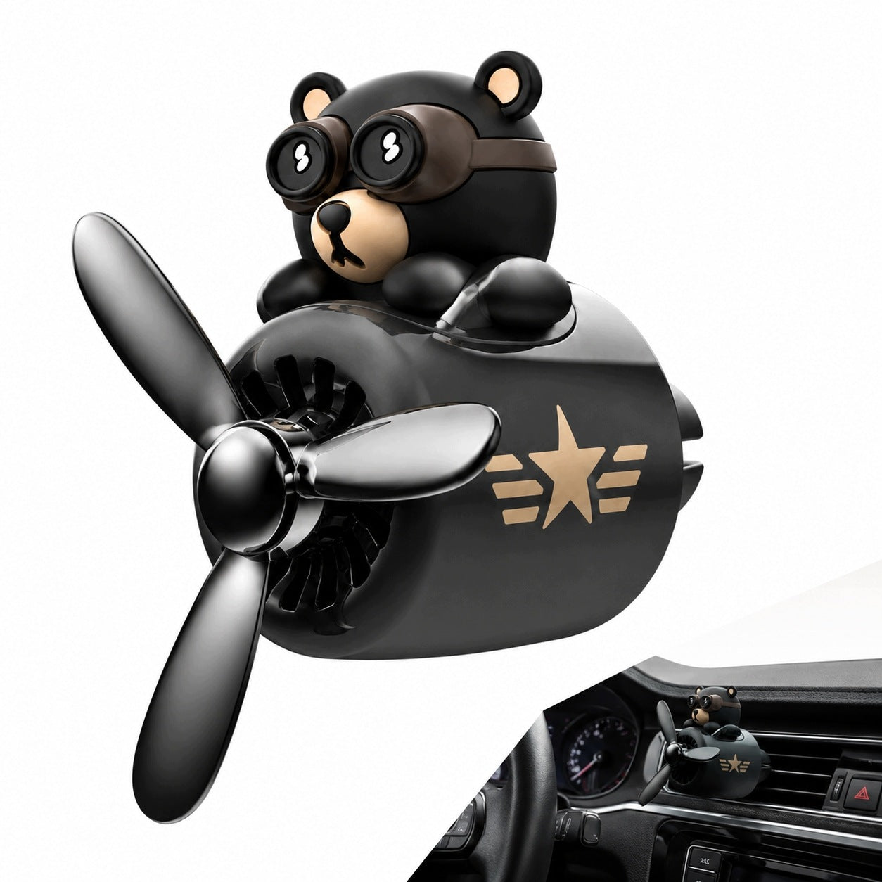 Checkered air freshener, airplane with teddy bear black for car