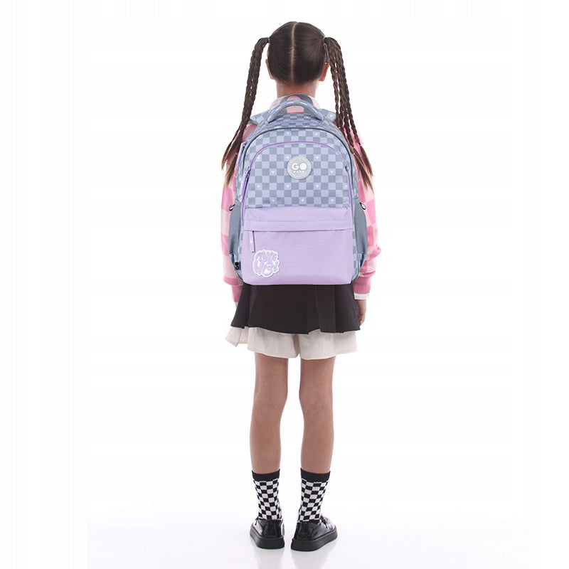 Checkered school backpack for girls 9-12 years multi-chamber GoPack Manufacturer code GO26-182M-1