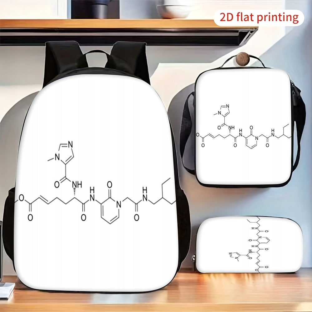 Chemical Molecular Structure Print Backpack Set Lunch Bag Pencil Case