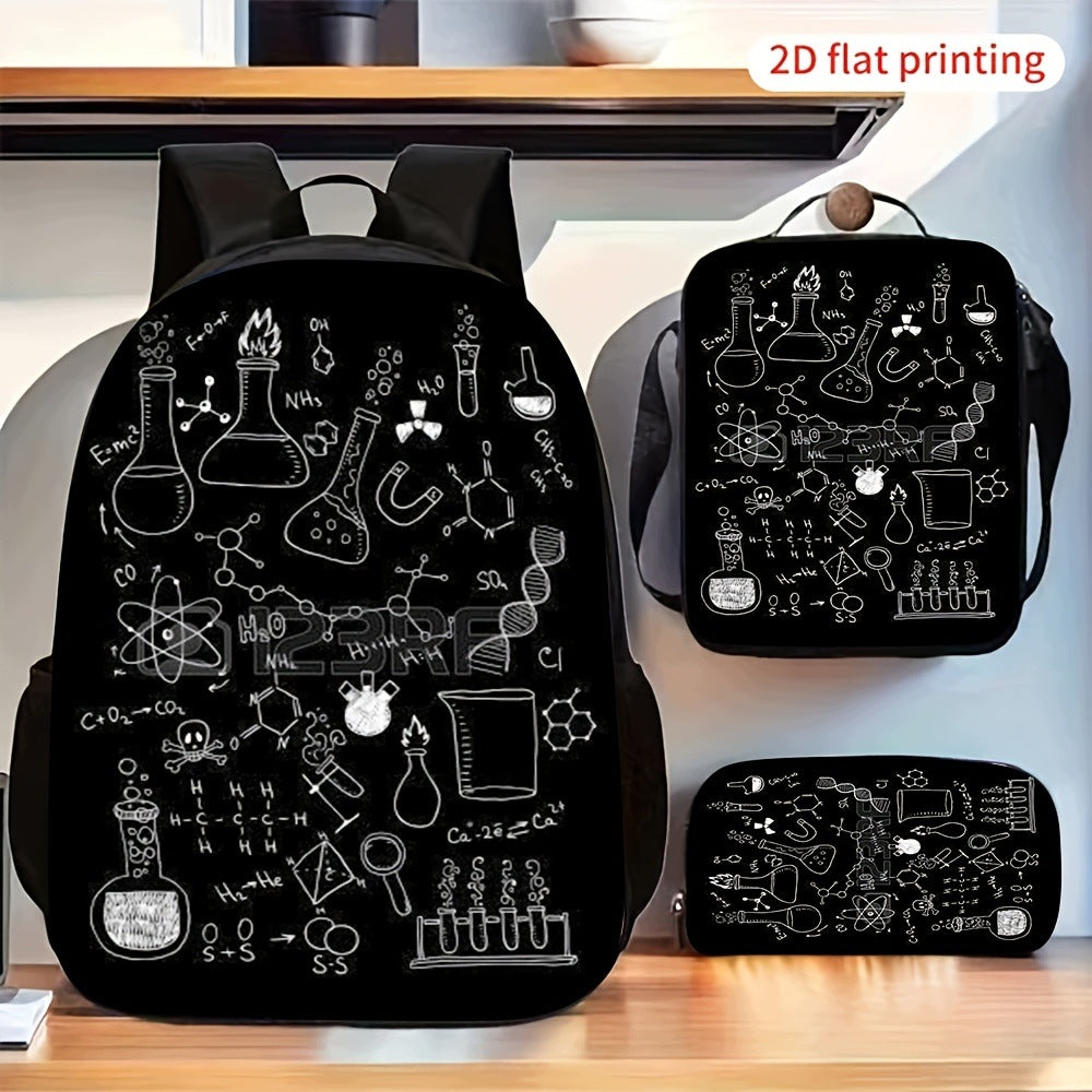 Chemistry Science Pattern 3-Piece Backpack Lunch Bag Set