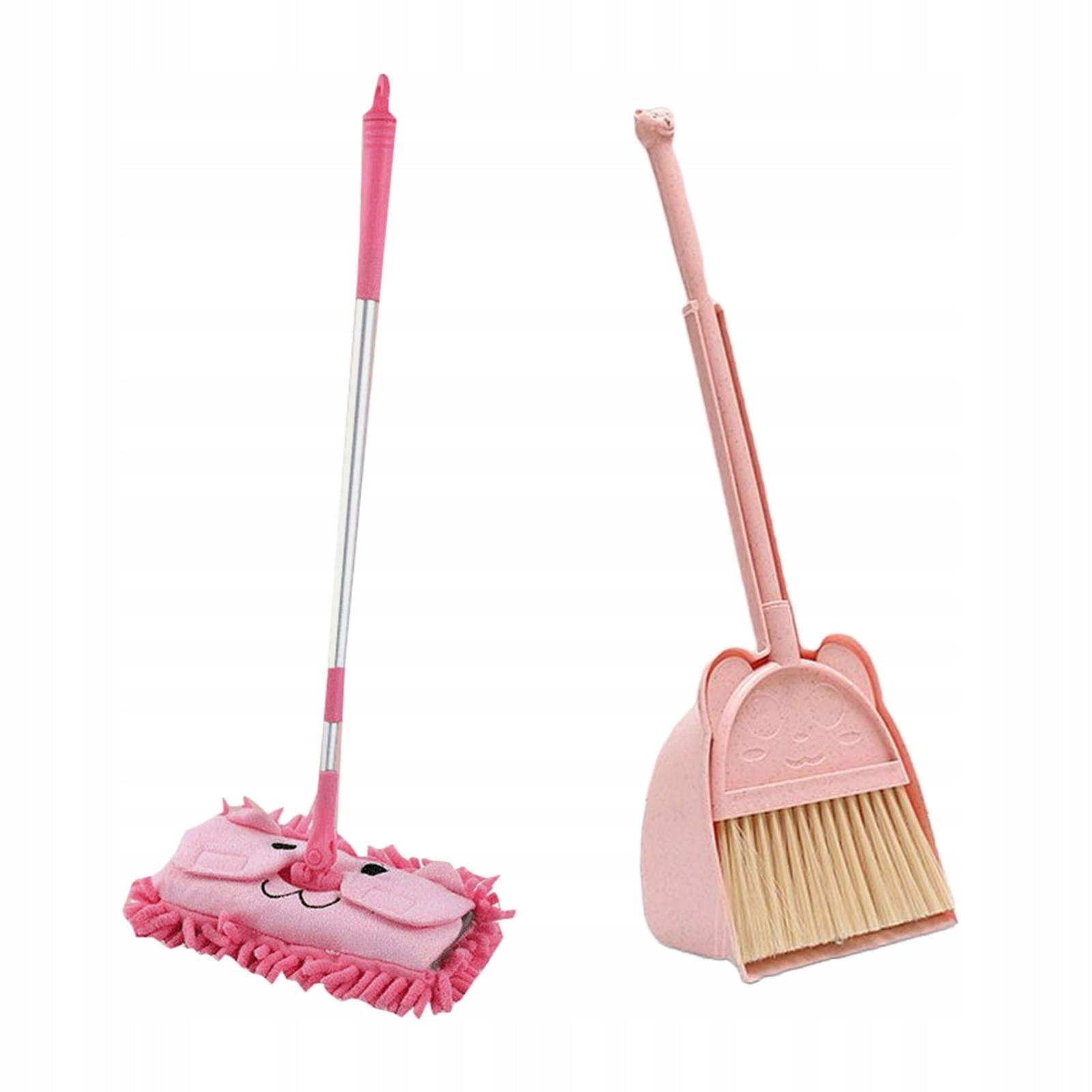 Children's Cleaning Set Mop Dustpan Broom Accessories Safe PET PP Pink