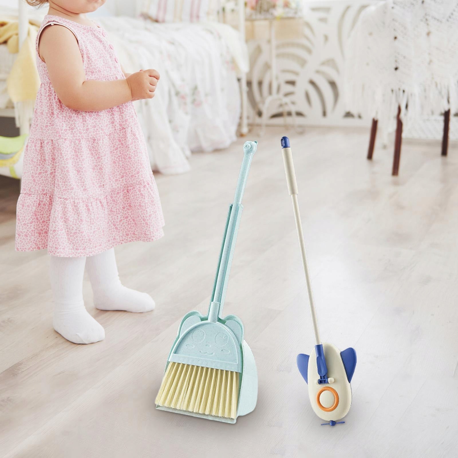 Children Cleaning Broom Dustpan Set Housekeeping Play Set Mini Dustpan Blue