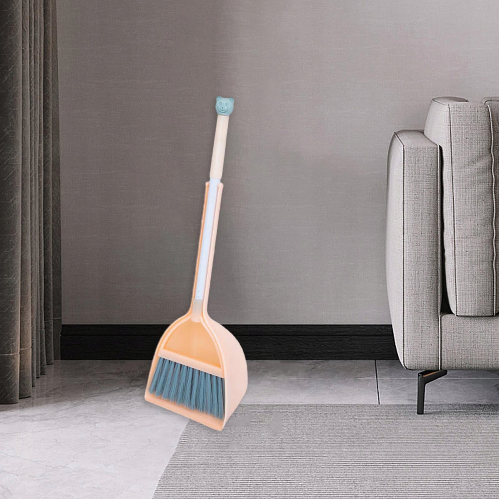 Children Cleaning Broom Dustpan Set Pretend Play Toy Cleaning Toys Orange