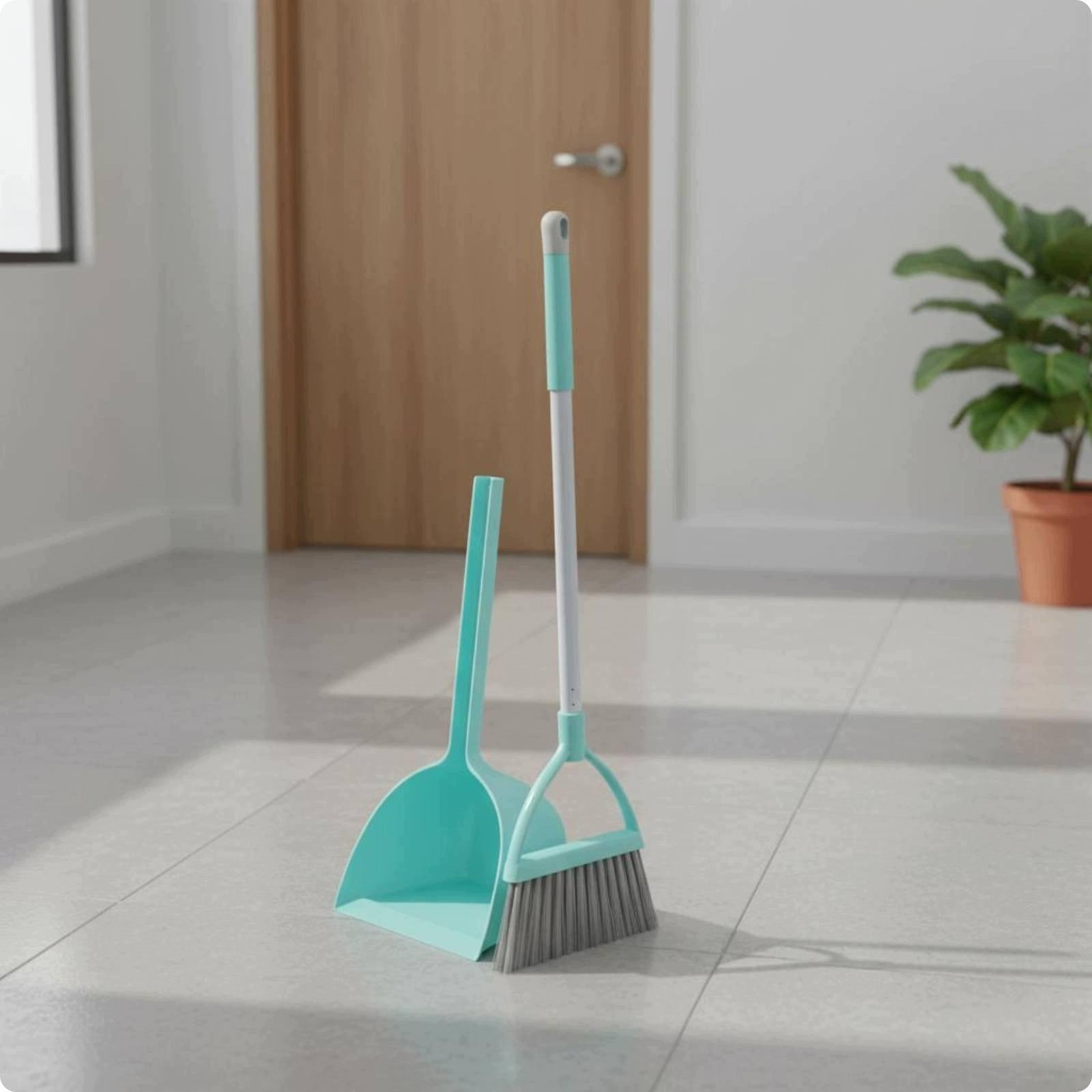 Children Cleaning Broom Green