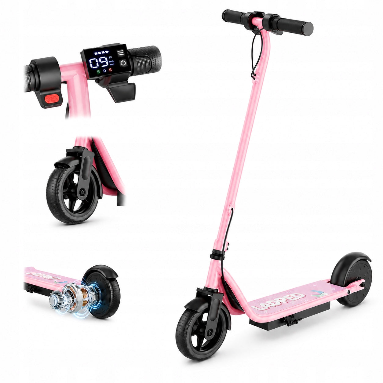 Children Electric Scooter 250W 14KM/H 16KM 6.5" Solid Tyres 70kg Pink