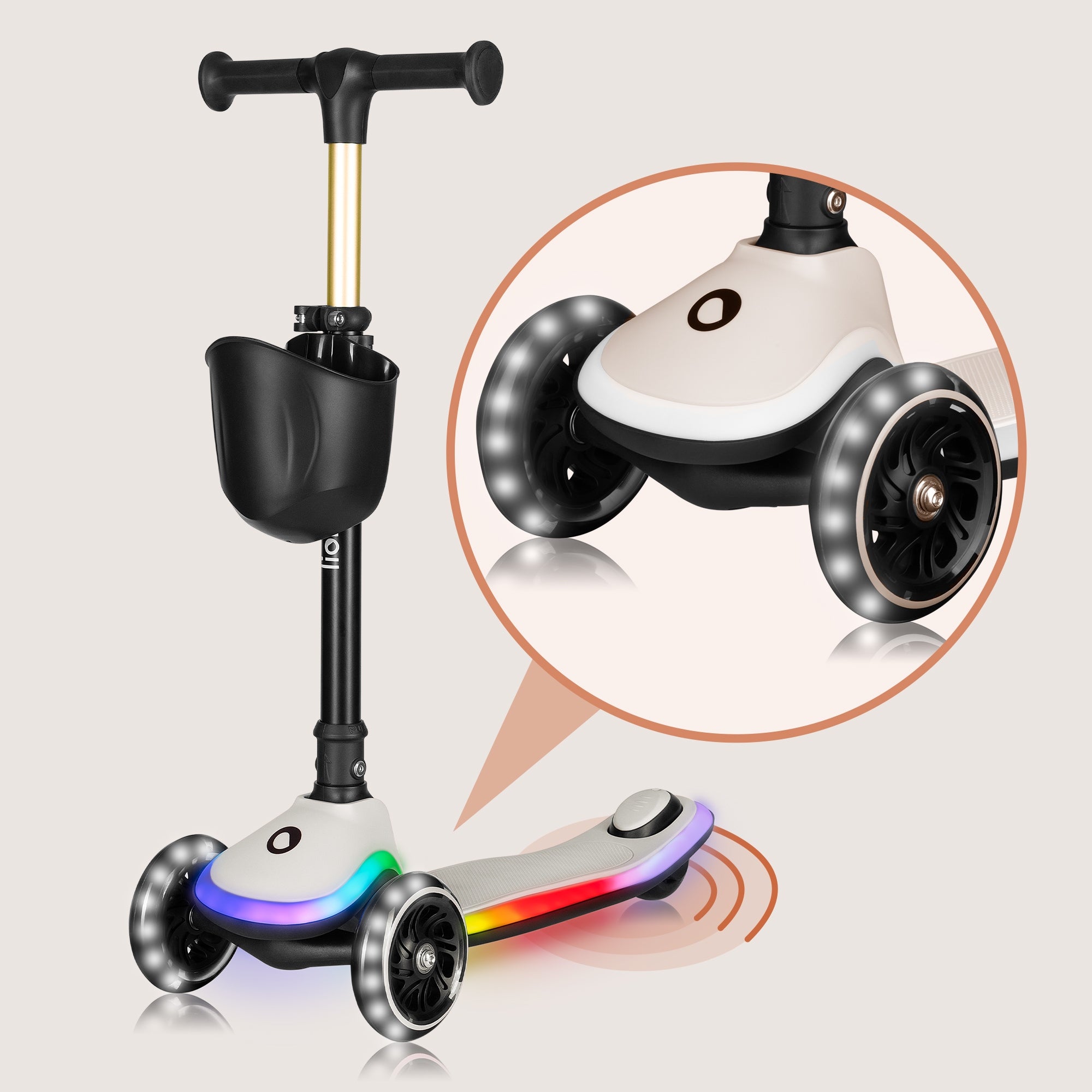Children's Balance Tricycle Scooter LED Folding Up to 50kg Lionelo Mey Color beige