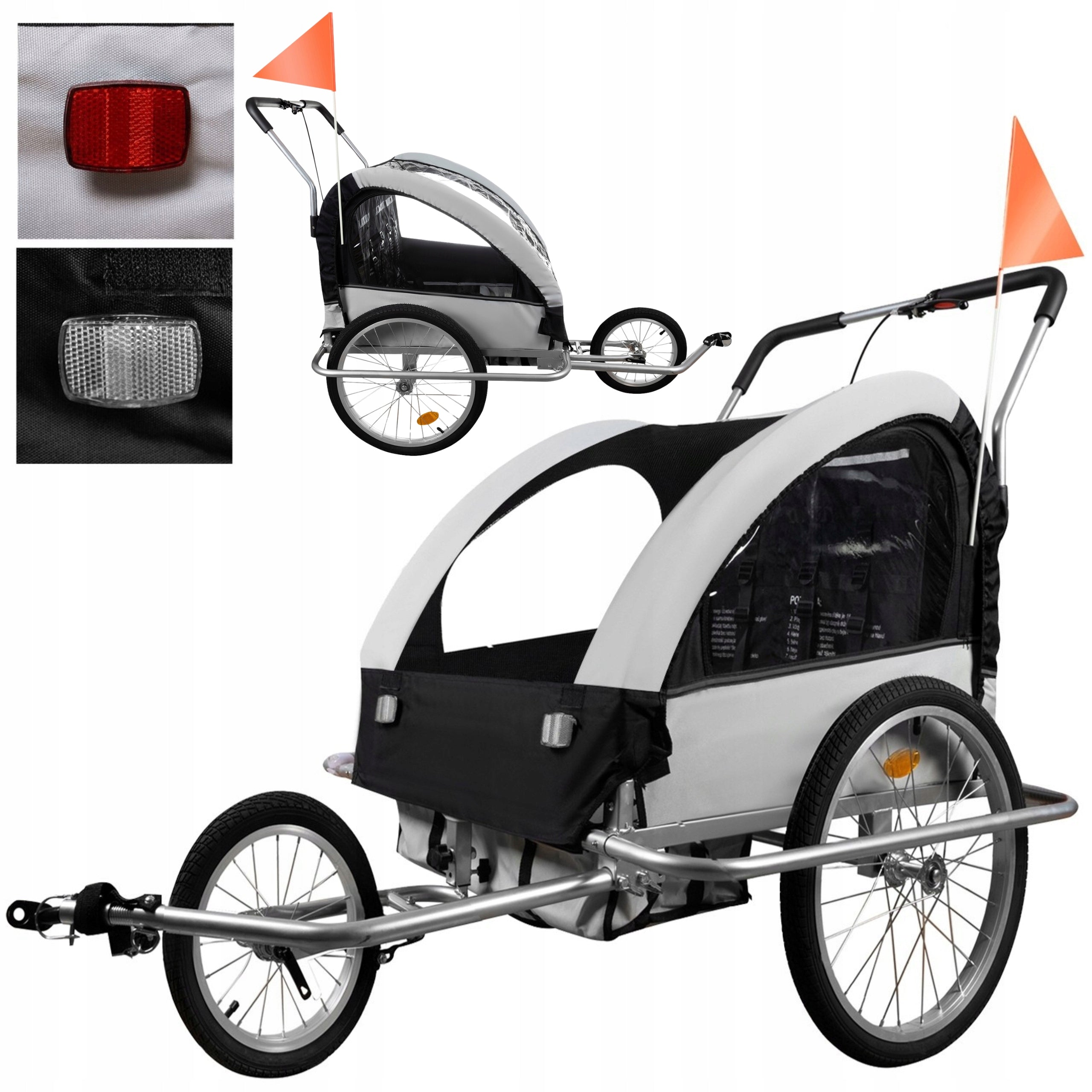 Children's Bicycle Trailer Jogger for Bike 2 Person Transport 3in1