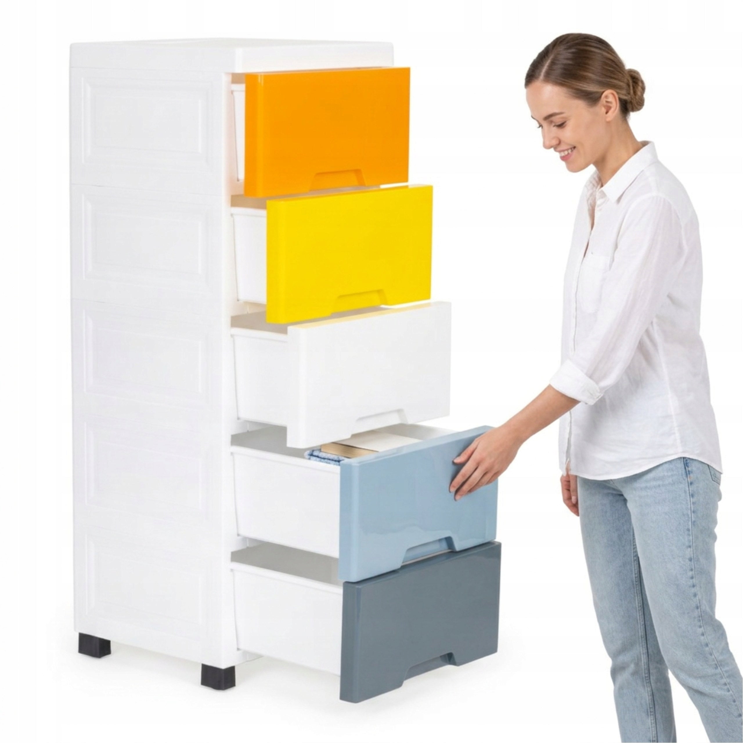 Children's Bookcase With Drawers On Wheels Chest of Drawers Organizer Colorful Plastic