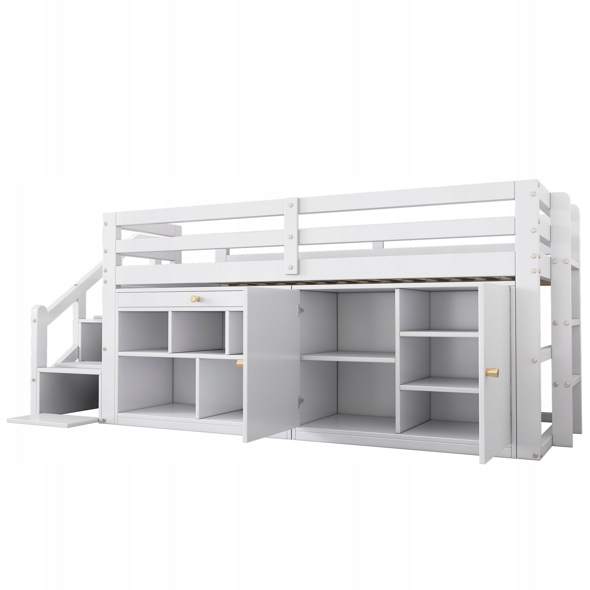 Children's Bunk Bed Stairs Cabinet Desk 90x200cm white Brand Arhatreya
