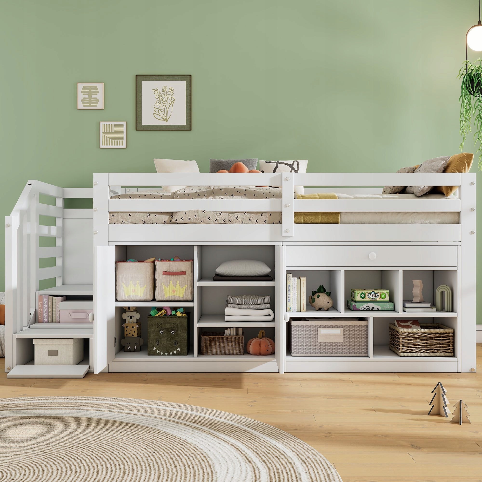 Children's Bunk Bed Stairs Cabinet Desk 90x200cm white Collection nowoczesny