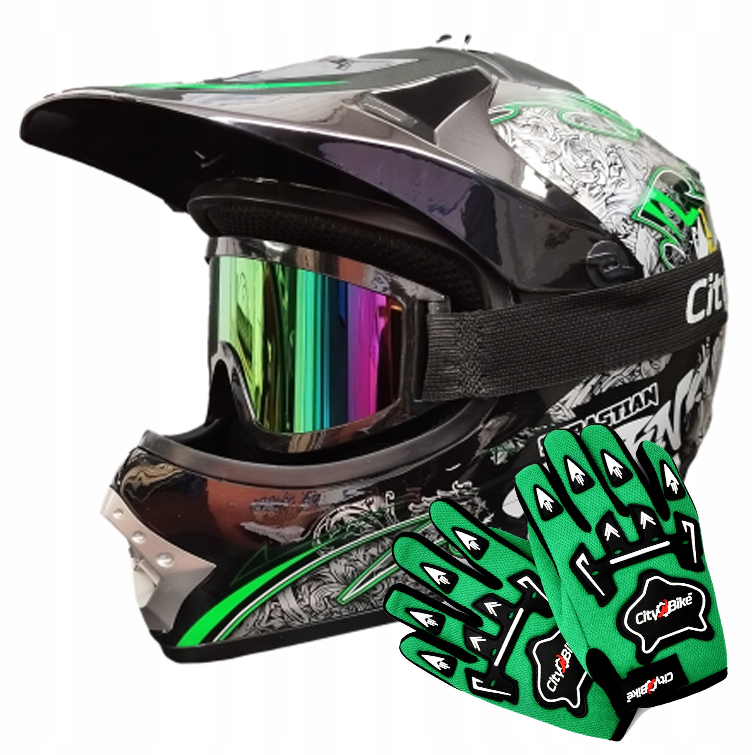 Children's Cross Helmet Goggles Gloves for Quad Cross Enduro BMX Scooter L